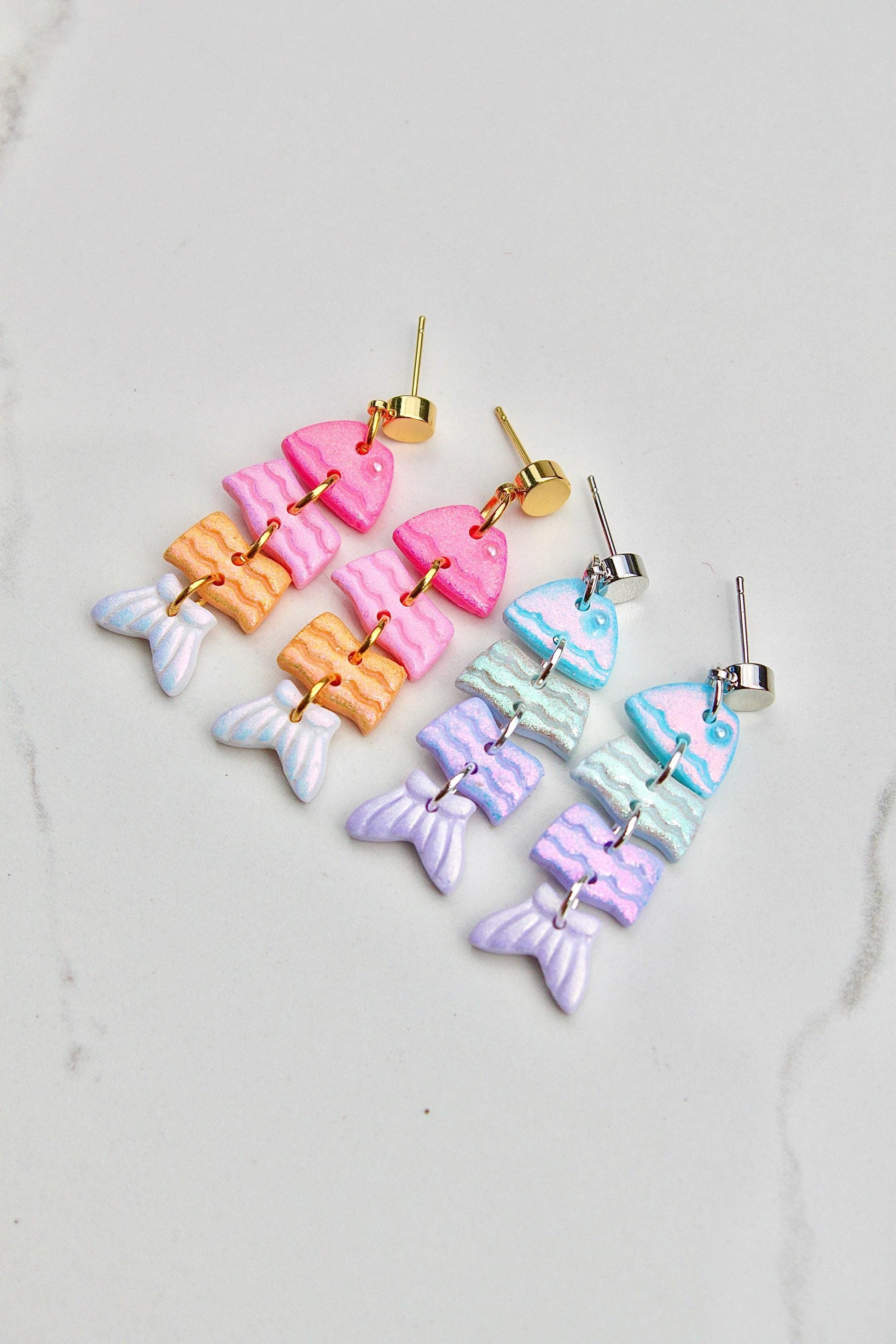 Colorful Fish Dangle Clay Earrings – Clay & Resin Finish