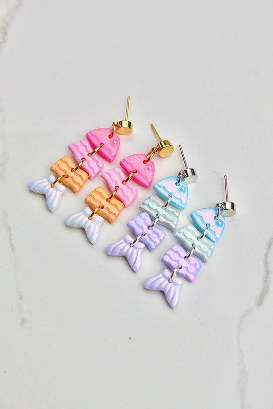 Colorful Fish Dangle Clay Earrings – Clay & Resin Finish