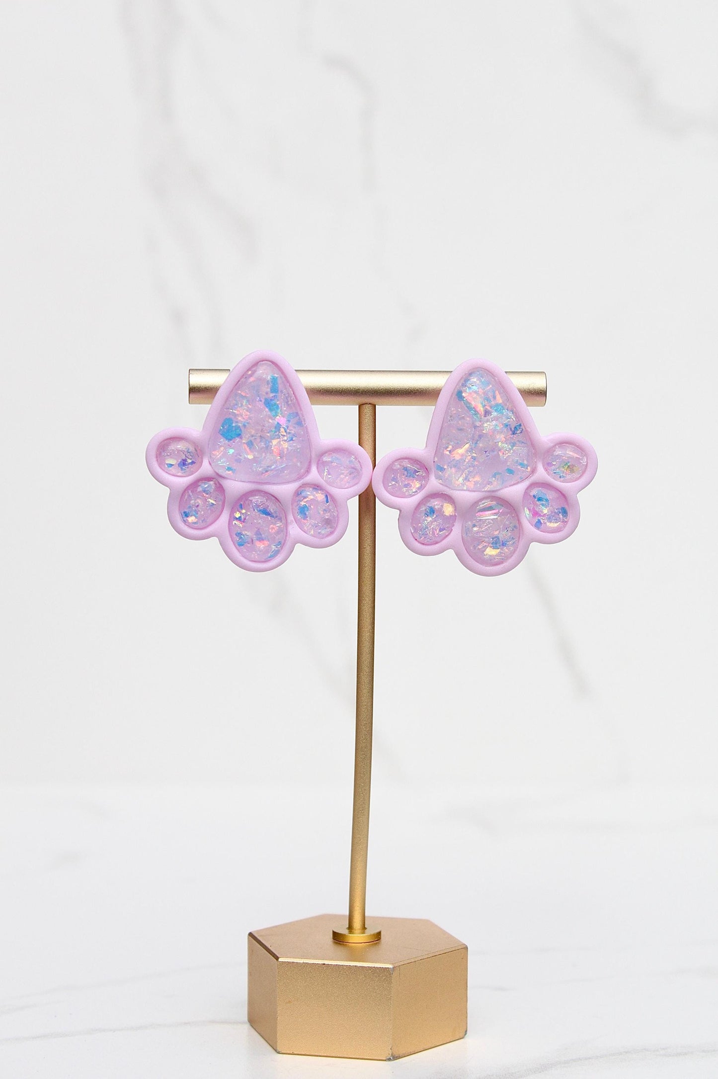 Opalescent Statement Clay Earrings – Pink & Blue Iridescent Shine