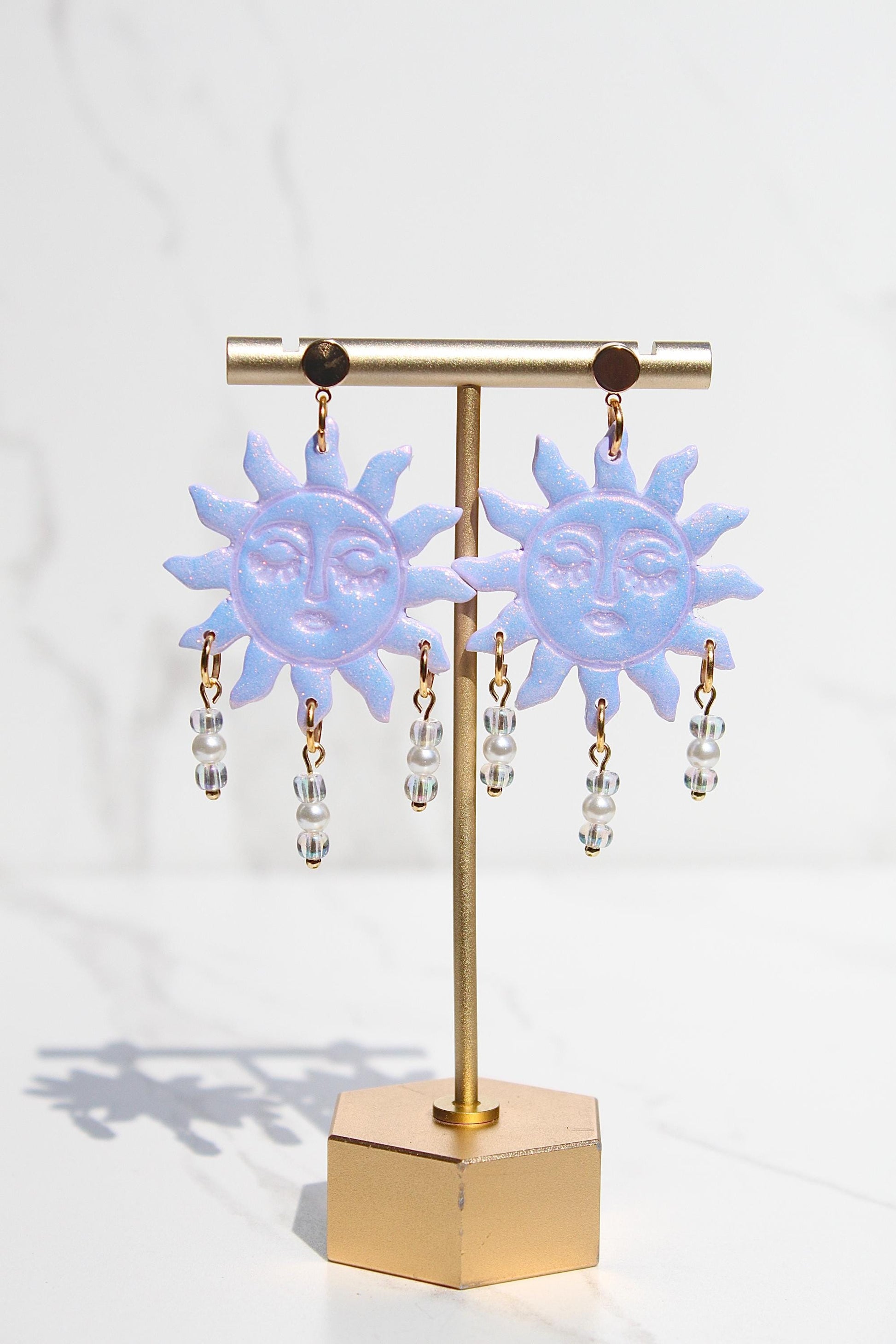 Colorful Sun Earrings – Beaded Polymer Clay Earrings in Pastel & Bright Colors, Handmade Celestial Jewelry, Statement Earrings Gift