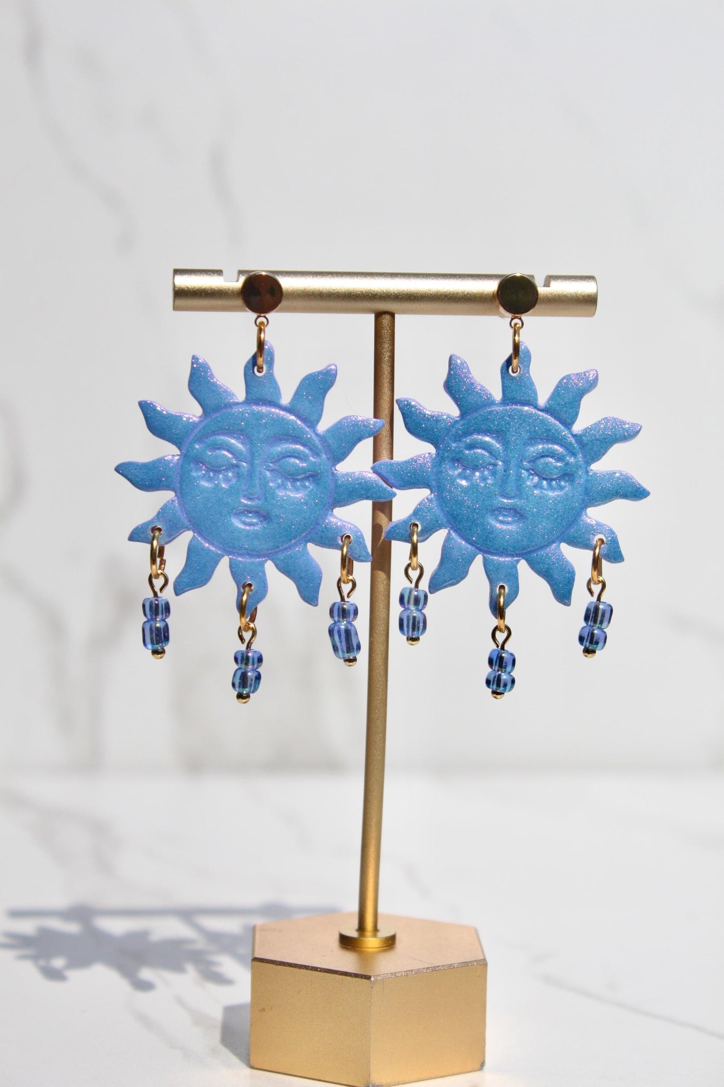 Colorful Sun Earrings – Beaded Polymer Clay Earrings in Pastel & Bright Colors, Handmade Celestial Jewelry, Statement Earrings Gift