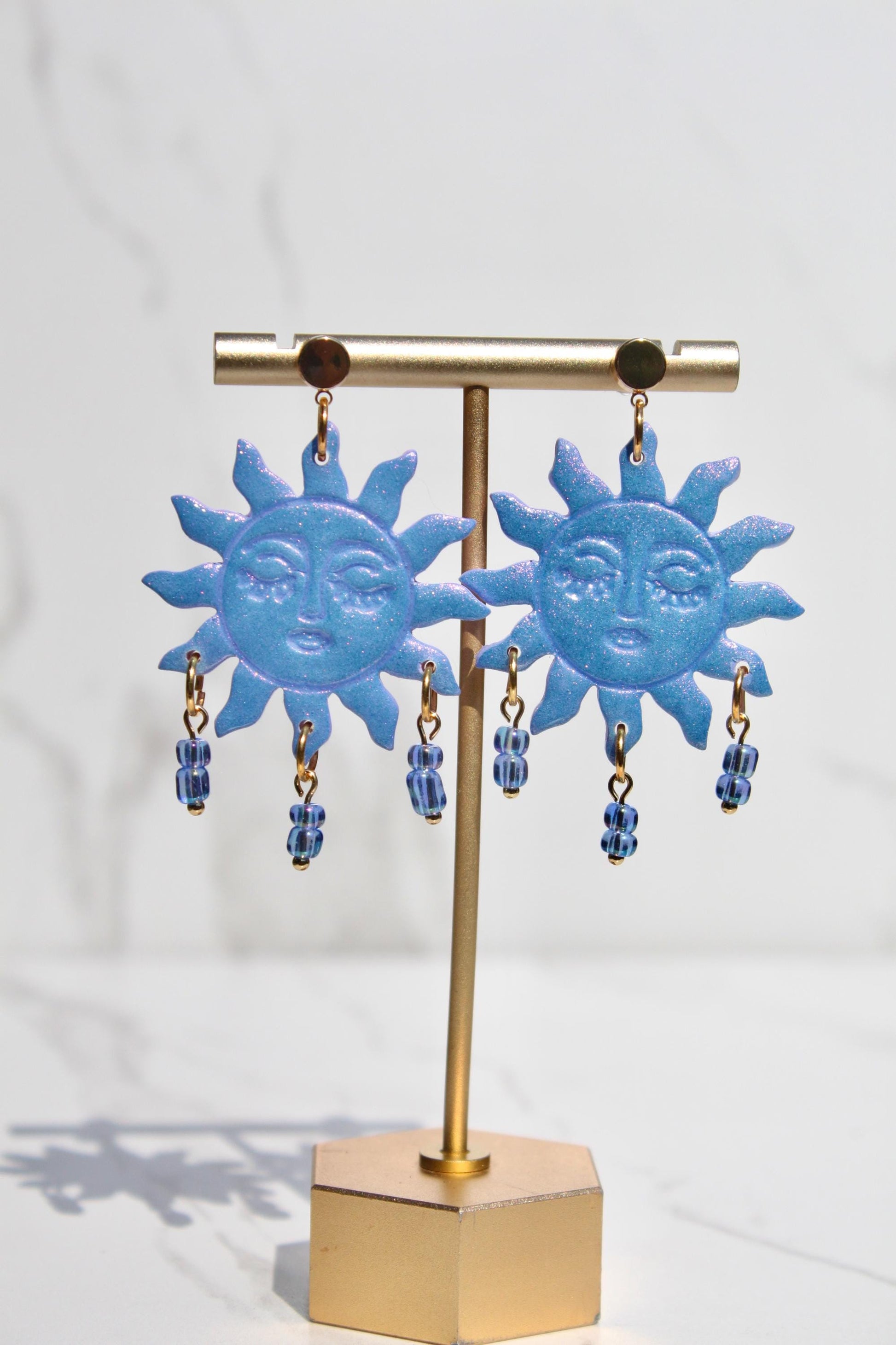 Colorful Sun Earrings – Beaded Polymer Clay Earrings in Pastel & Bright Colors, Handmade Celestial Jewelry, Statement Earrings Gift