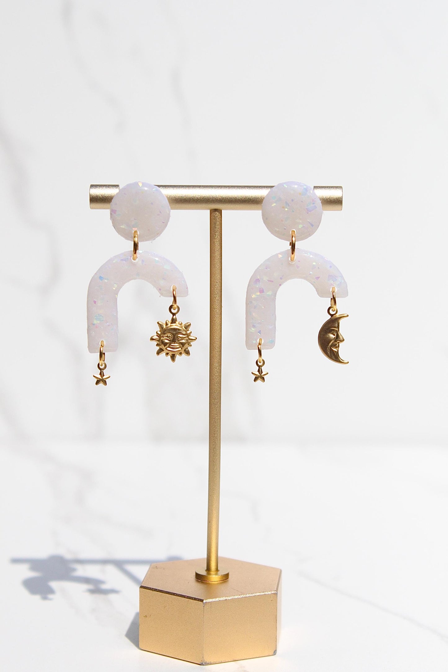 Celestial Opalescent Clay Earrings – Handmade Clay Earrings, Handmade Polymer Clay Earrings, Dreamy Gift for Her, Celestial Jewelry