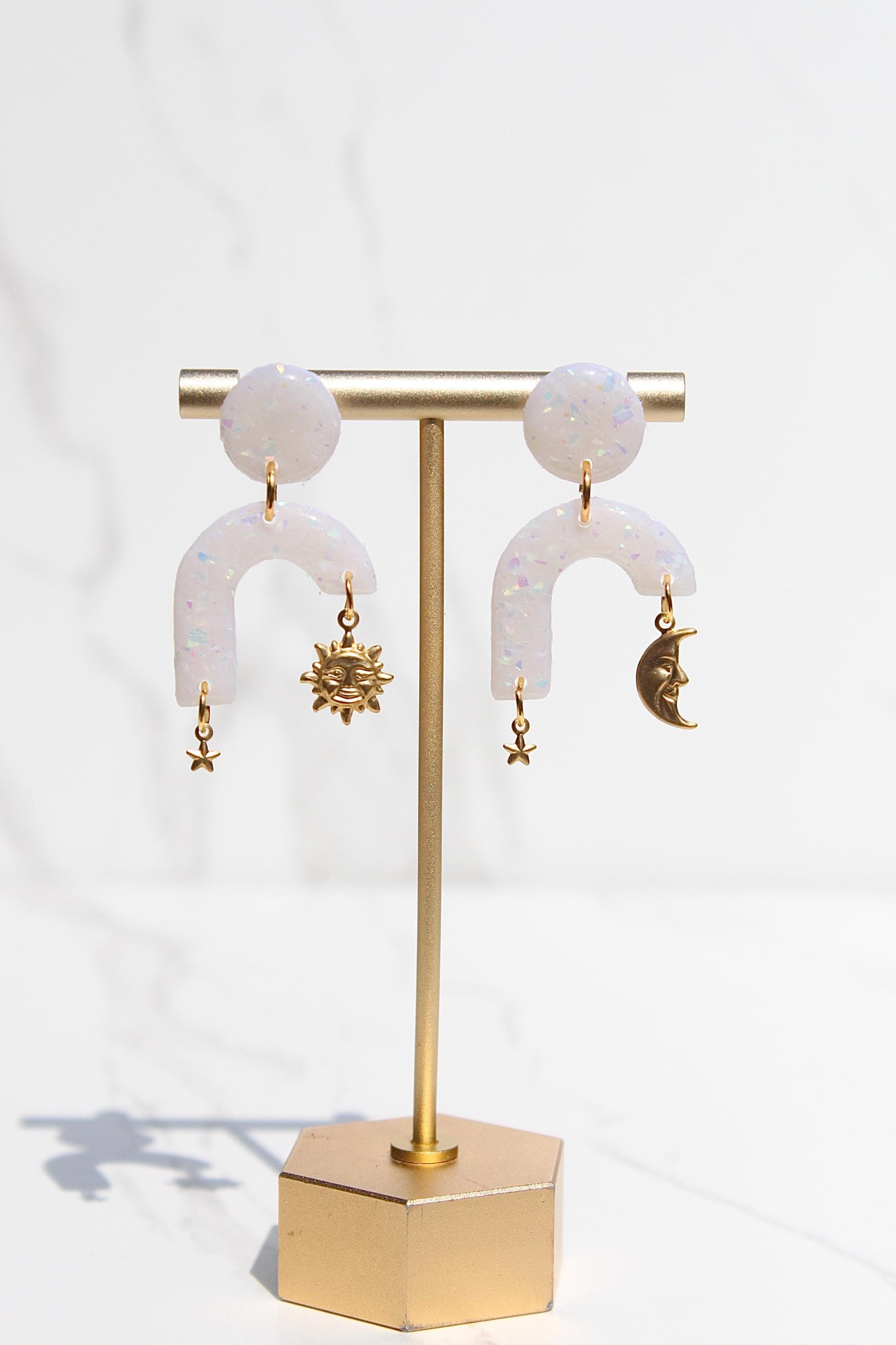 Celestial Opalescent Clay Earrings – Handmade Clay Earrings, Handmade Polymer Clay Earrings, Dreamy Gift for Her, Celestial Jewelry