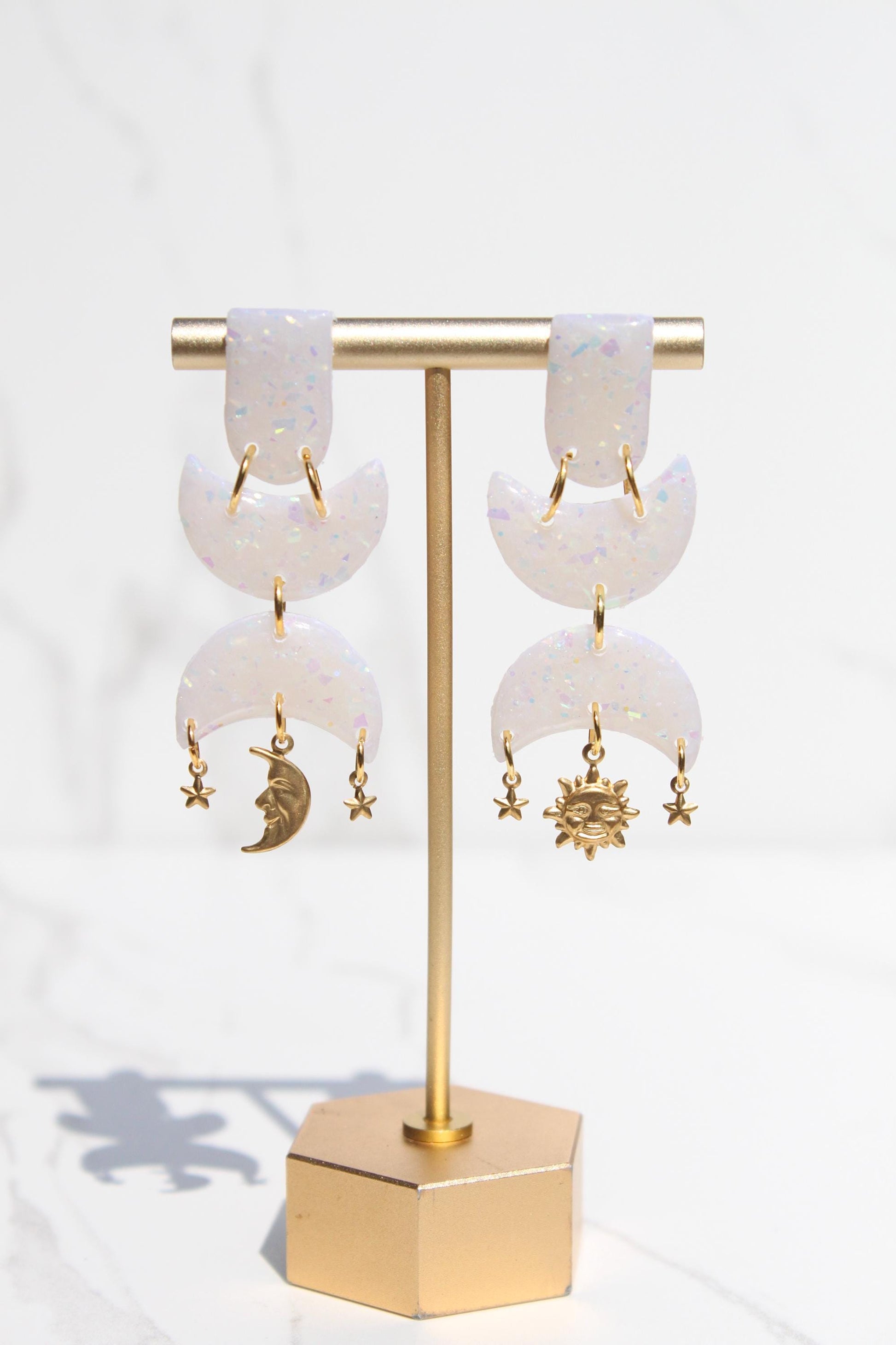 Celestial Opalescent Clay Earrings – Handmade Clay Earrings, Handmade Polymer Clay Earrings, Dreamy Gift for Her, Celestial Jewelry