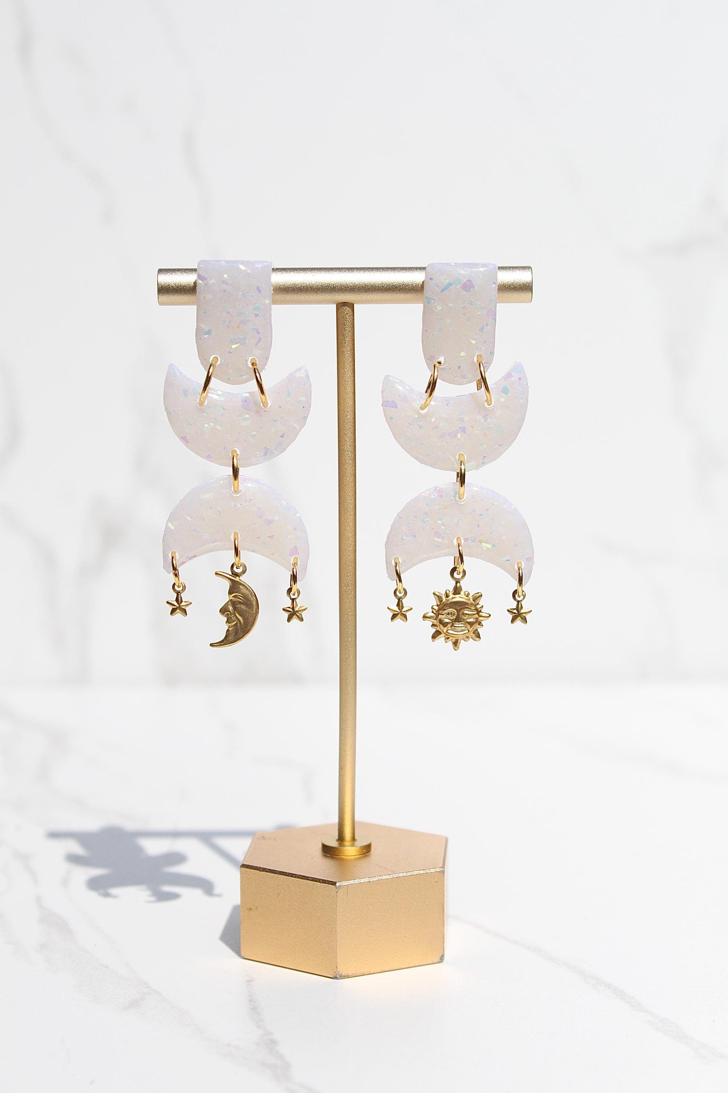 Celestial Opalescent Clay Earrings – Handmade Clay Earrings, Handmade Polymer Clay Earrings, Dreamy Gift for Her, Celestial Jewelry