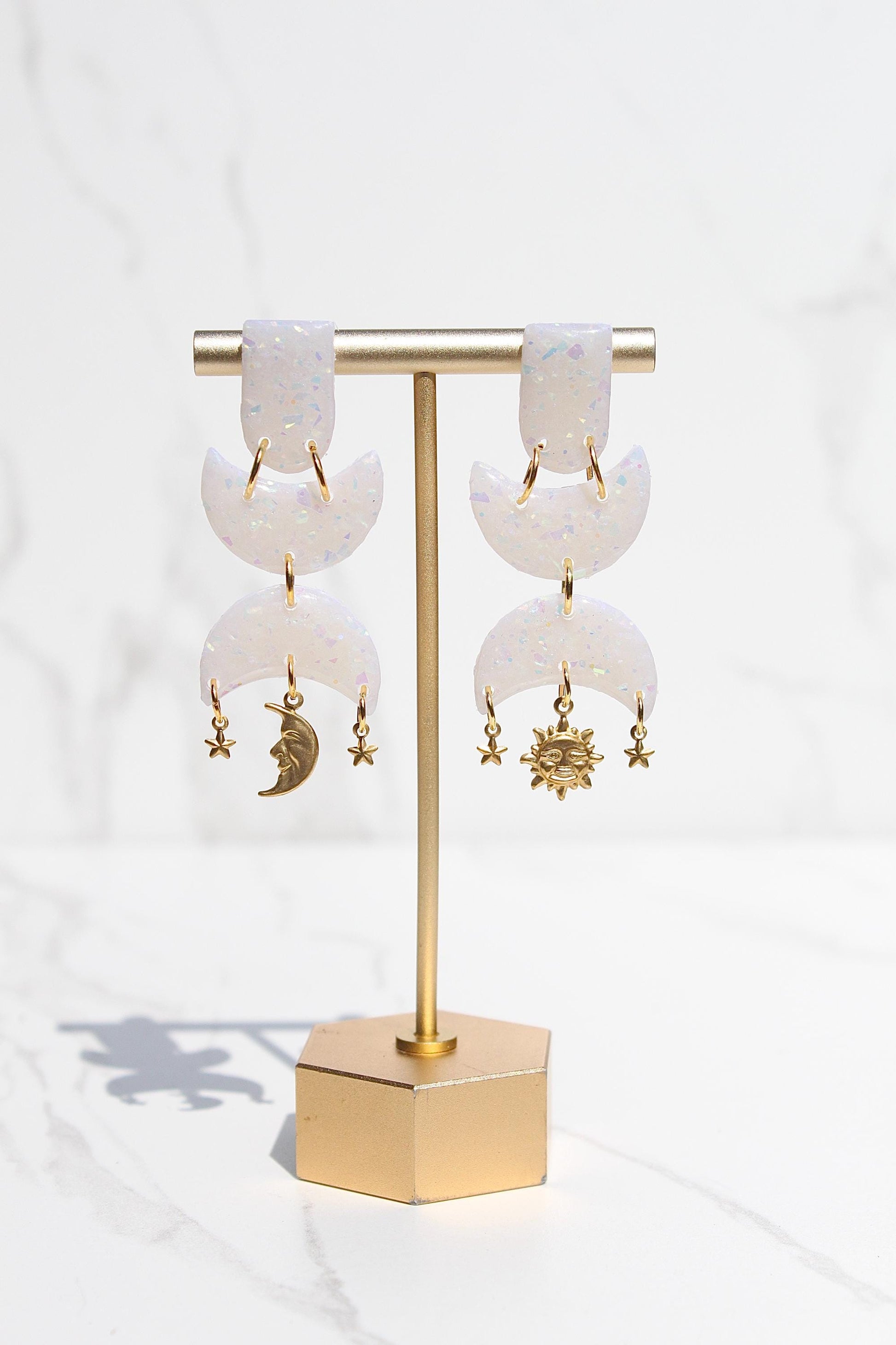 Celestial Opalescent Clay Earrings – Handmade Clay Earrings, Handmade Polymer Clay Earrings, Dreamy Gift for Her, Celestial Jewelry