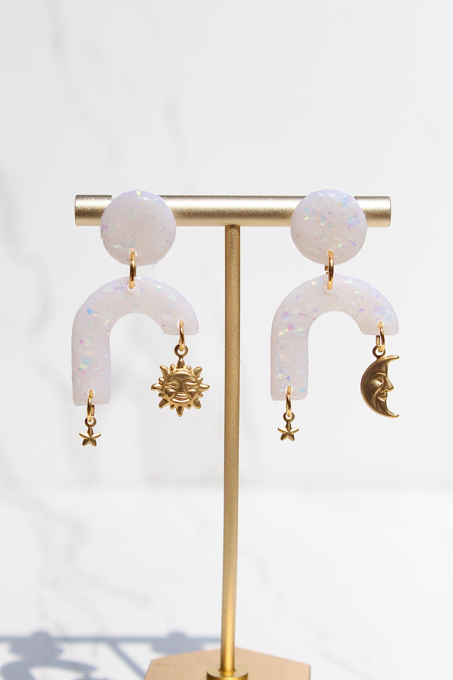 Celestial Opalescent Clay Earrings – Handmade Clay Earrings, Handmade Polymer Clay Earrings, Dreamy Gift for Her, Celestial Jewelry