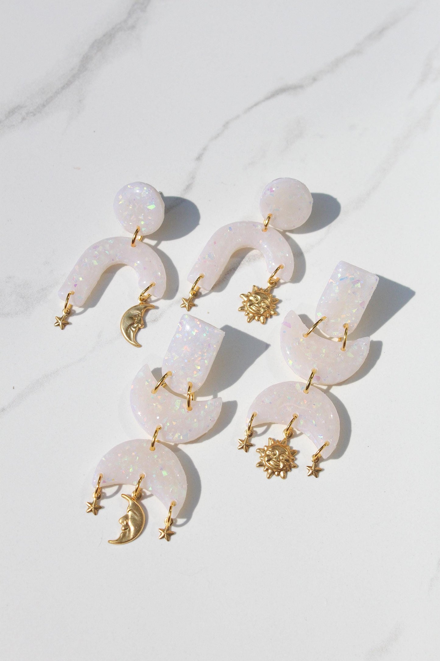 Celestial Opalescent Clay Earrings – Handmade Clay Earrings, Handmade Polymer Clay Earrings, Dreamy Gift for Her, Celestial Jewelry