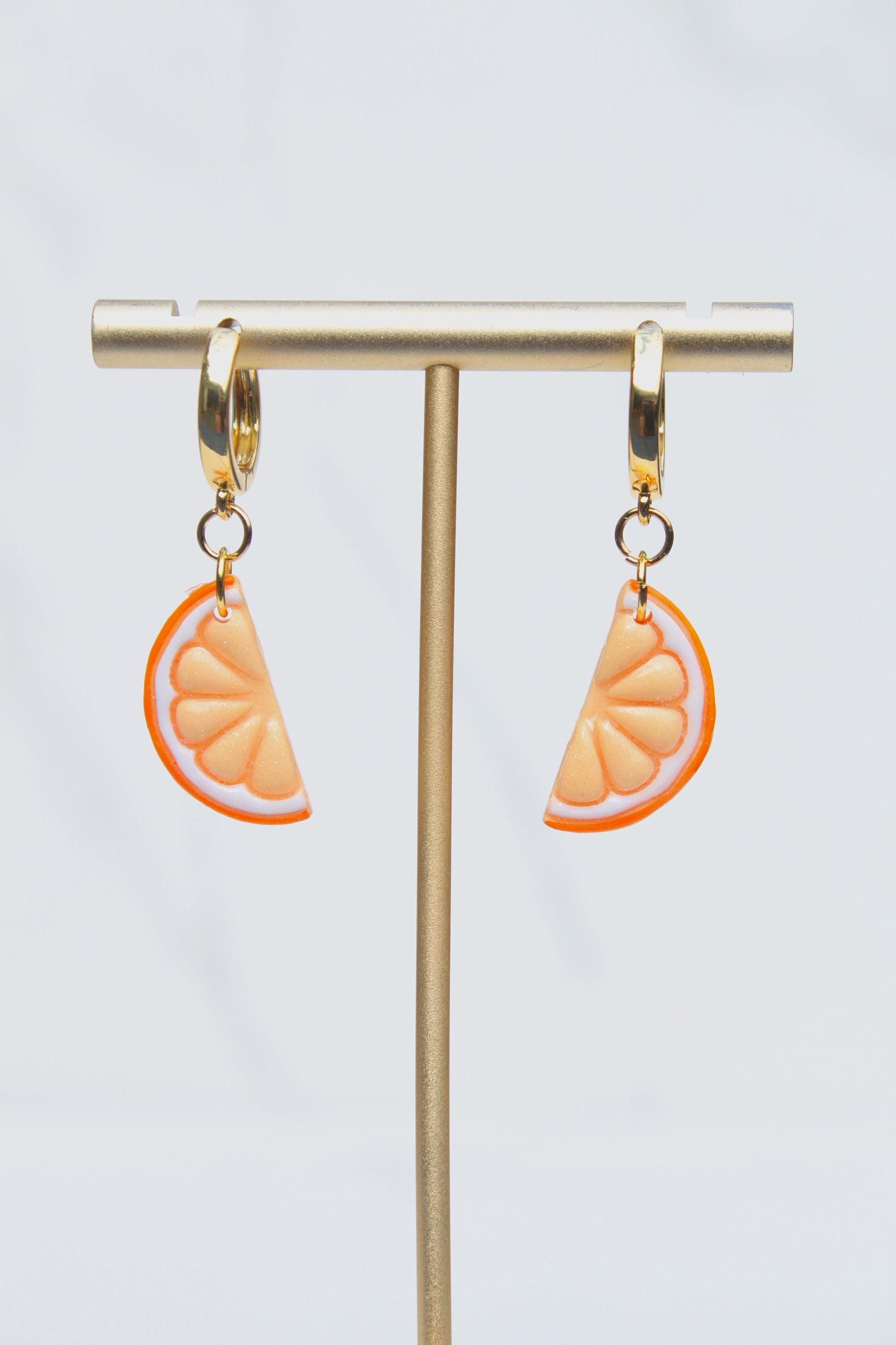 Citrus Slice Earrings – Polymer Clay Fruit Dangle Earrings – Lemon, Lime & Orange Earrings – Handmade Summer Jewelry – Gold Hoop Earrings –