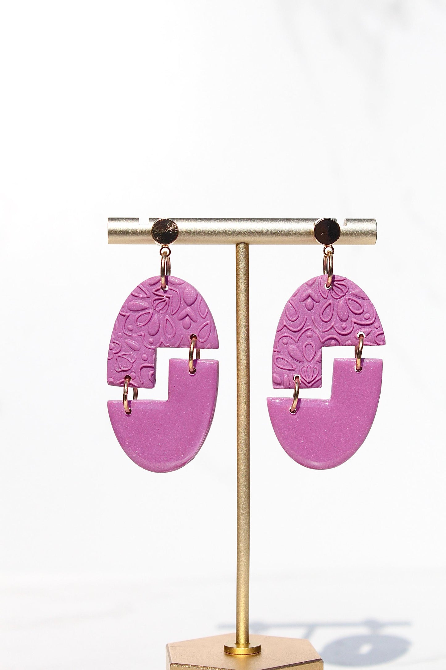 Colorful Textured Polymer Clay Earrings – Handmade Statement Dangle Earrings – Floral Imprint Earrings – Lightweight Bold Jewelry – Gift for