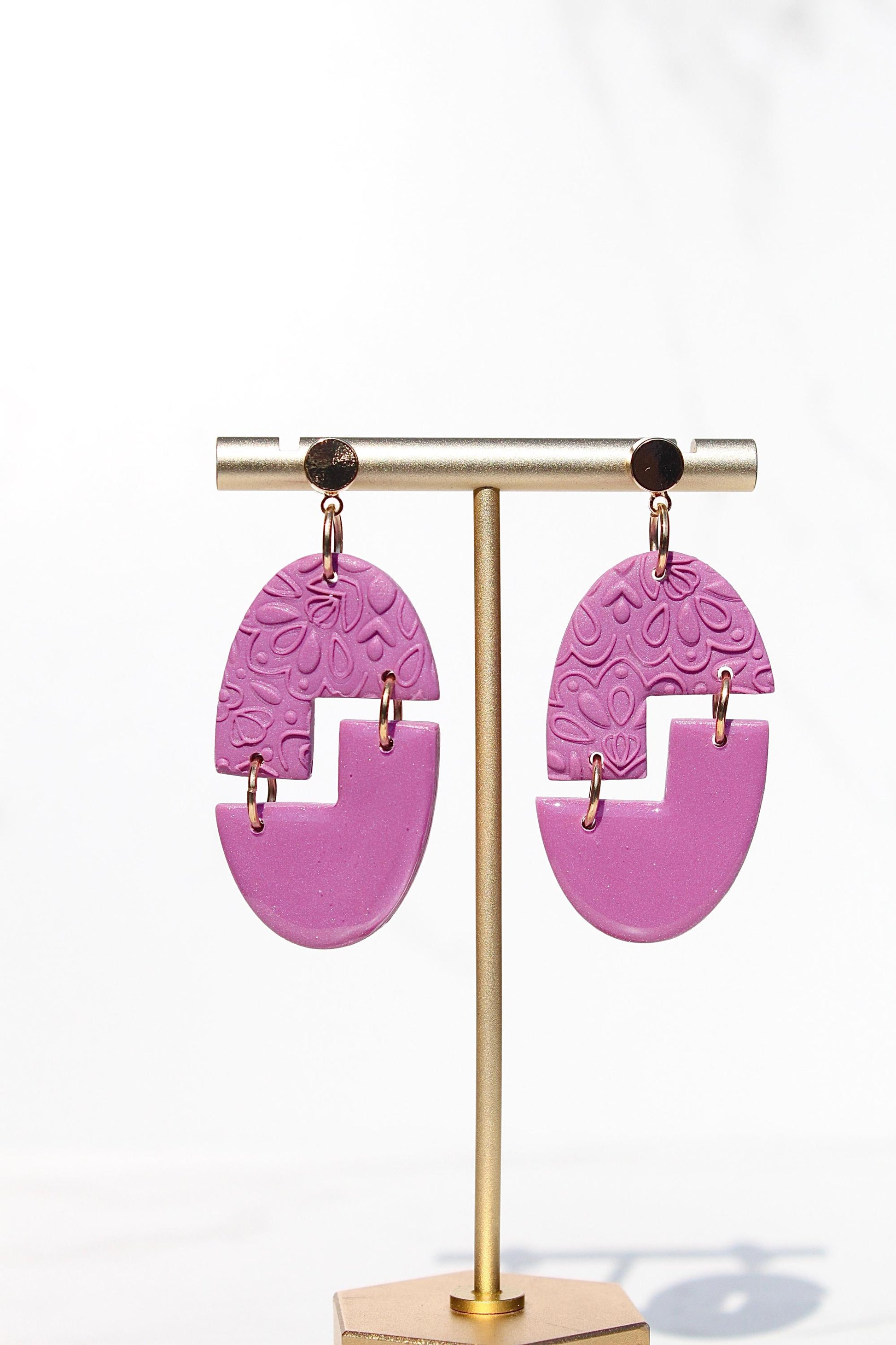 Colorful Textured Polymer Clay Earrings – Handmade Statement Dangle Earrings – Floral Imprint Earrings – Lightweight Bold Jewelry – Gift for