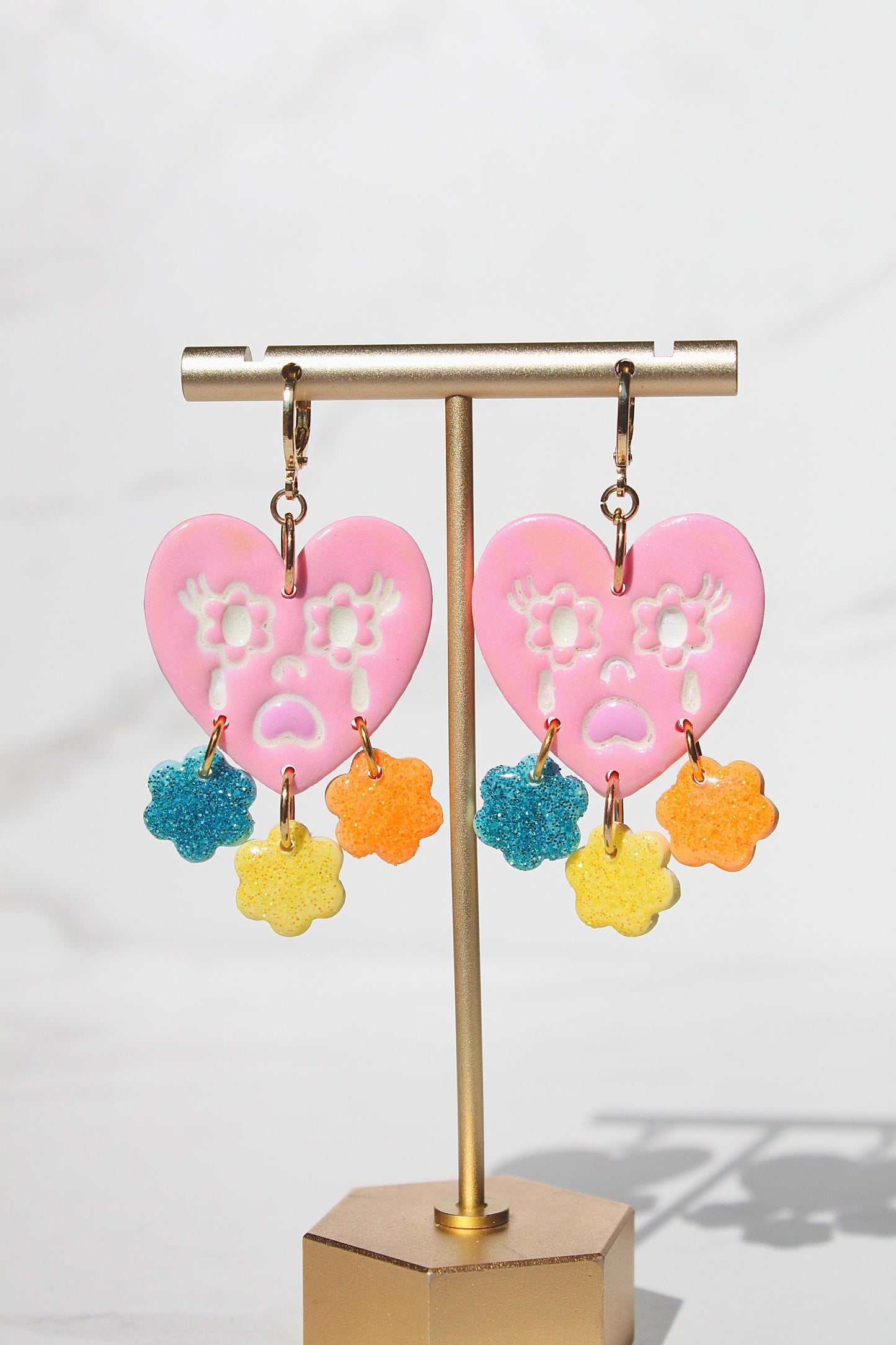 Crying Heart Earrings – Colorful Polymer Clay Statement Earrings – Resin Dangle Earrings – Kawaii Jewelry Gift