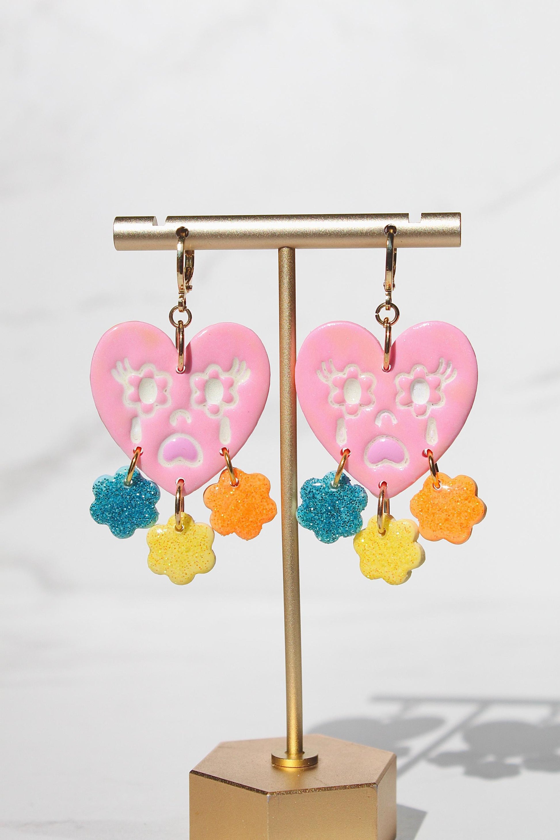 Crying Heart Earrings – Colorful Polymer Clay Statement Earrings – Resin Dangle Earrings – Kawaii Jewelry Gift