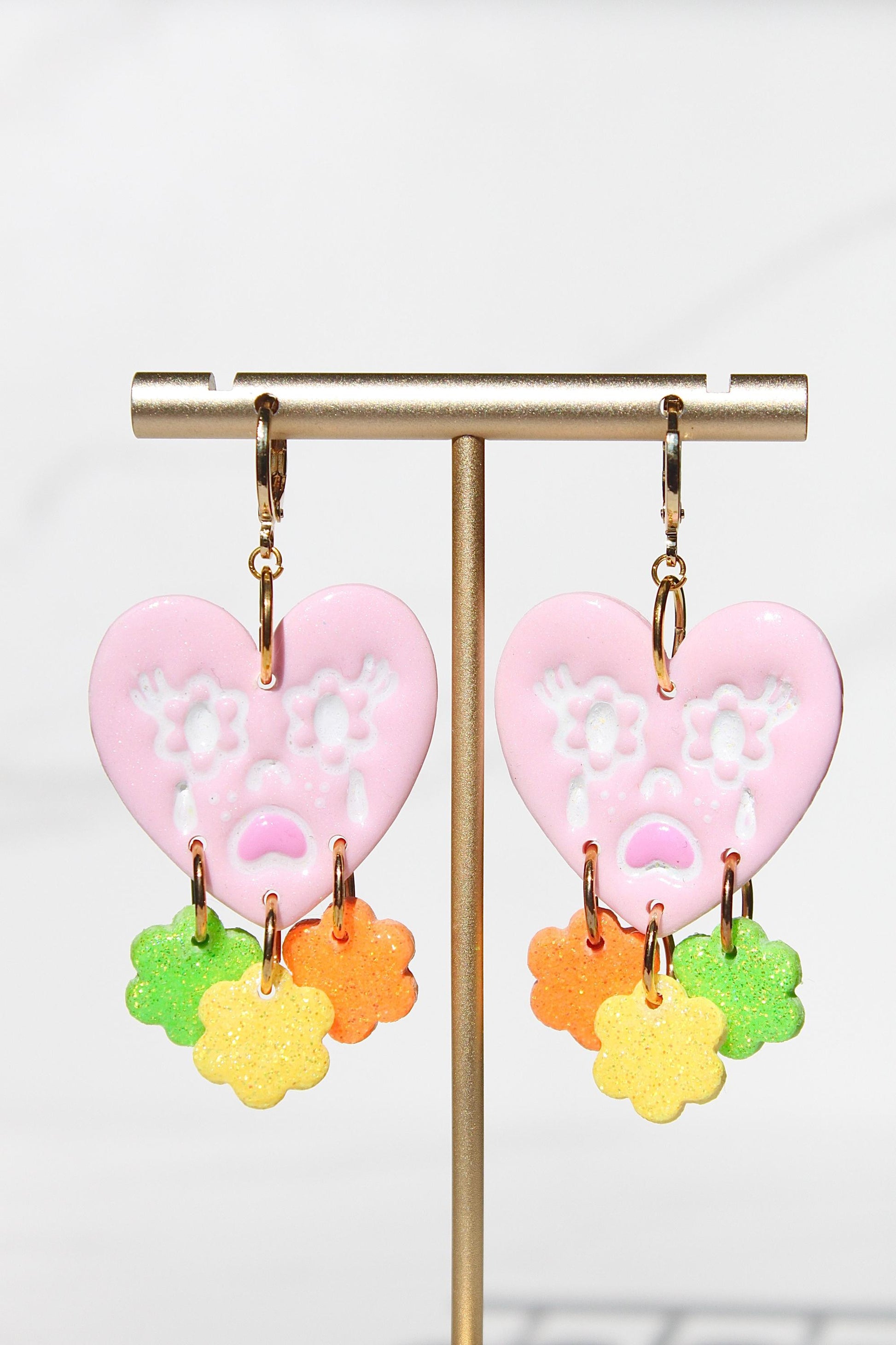 Crying Heart Earrings – Colorful Polymer Clay Statement Earrings – Resin Dangle Earrings – Kawaii Jewelry Gift