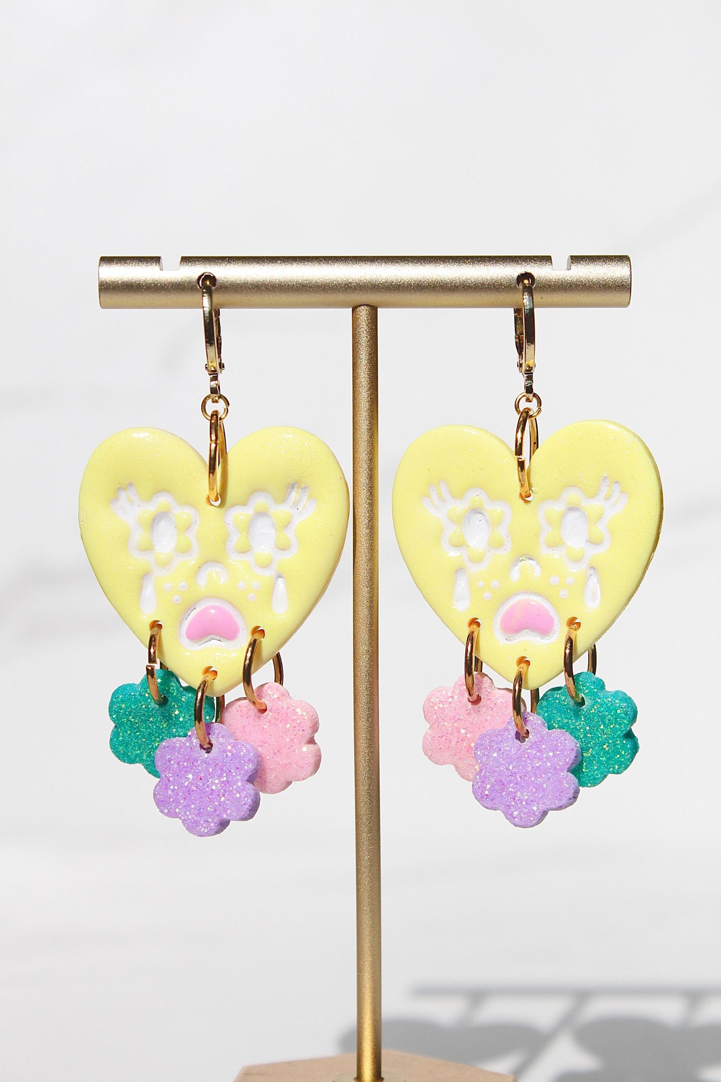 Crying Heart Earrings – Colorful Polymer Clay Statement Earrings – Resin Dangle Earrings – Kawaii Jewelry Gift