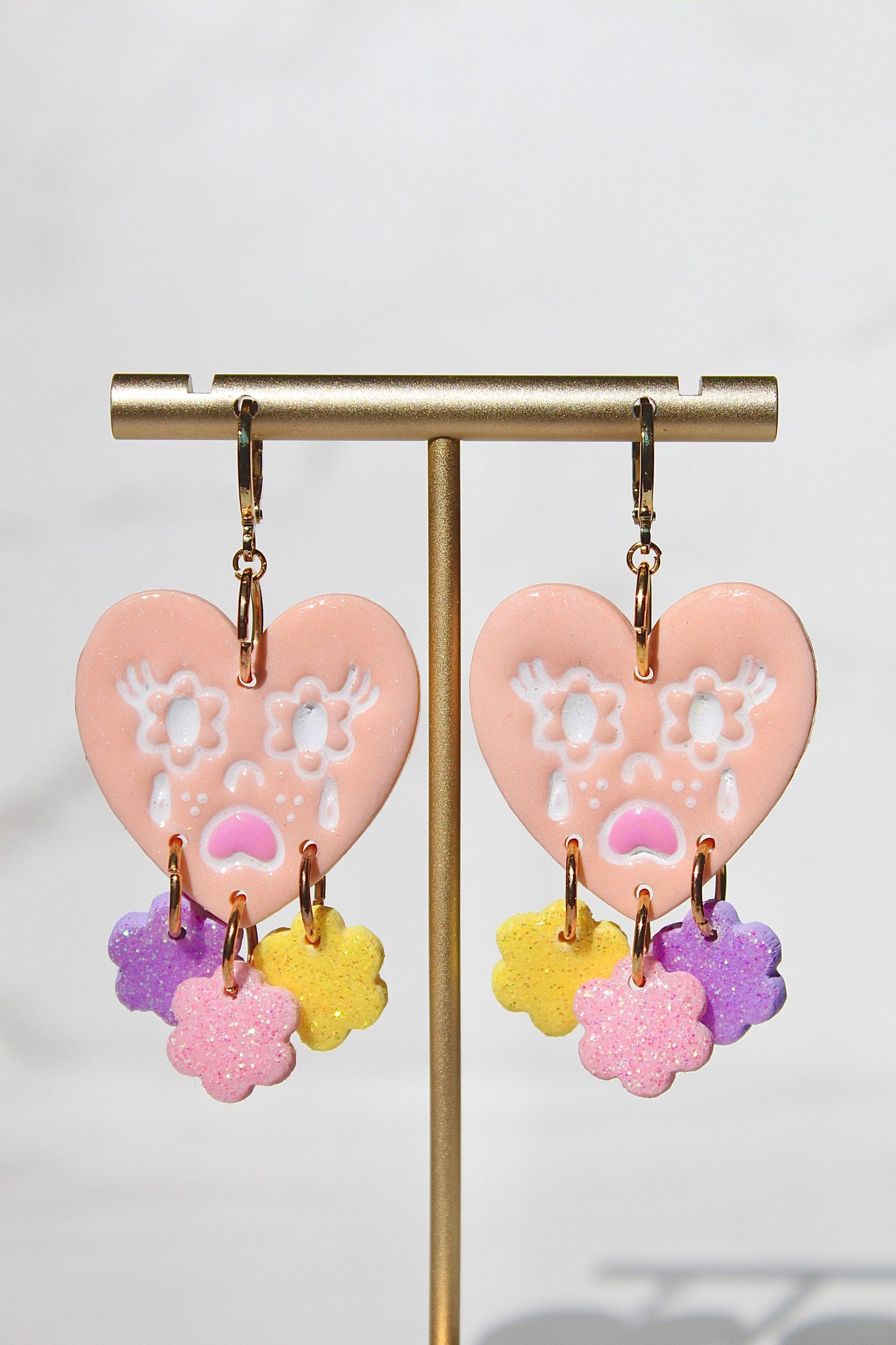 Crying Heart Earrings – Colorful Polymer Clay Statement Earrings – Resin Dangle Earrings – Kawaii Jewelry Gift