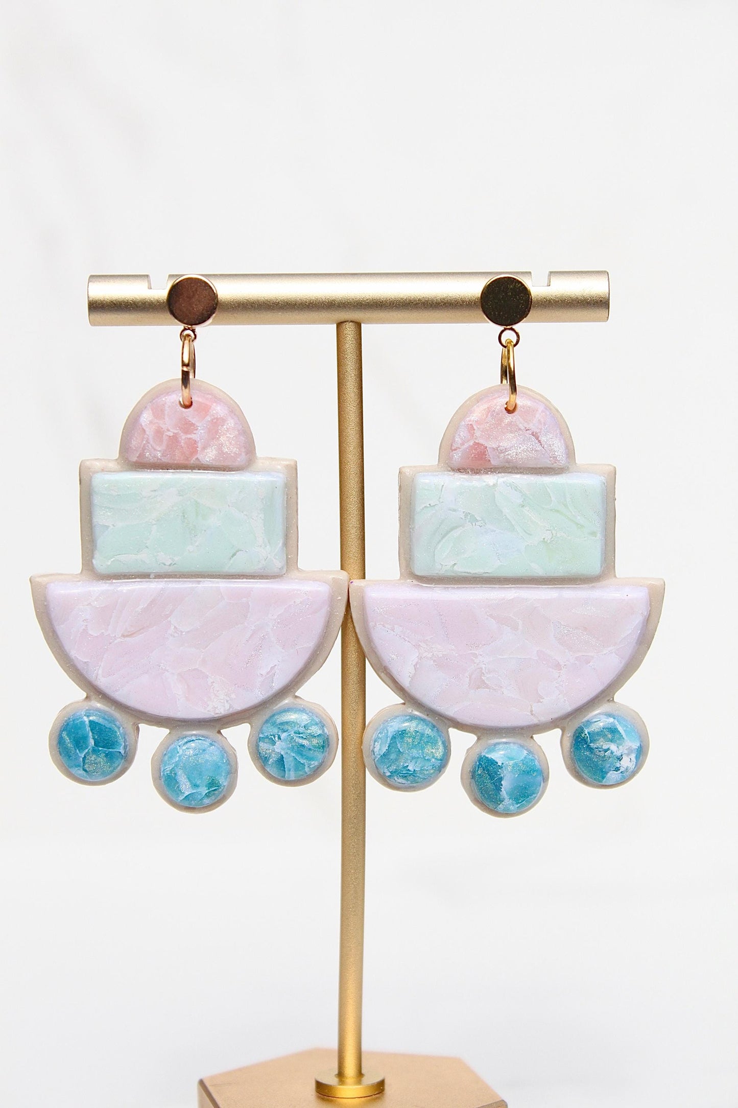 Marbled Pastel Clay Earrings – Lightweight Layered Dangle Earrings | Handmade Polymer Clay Statement Earrings | Summer Jewelry