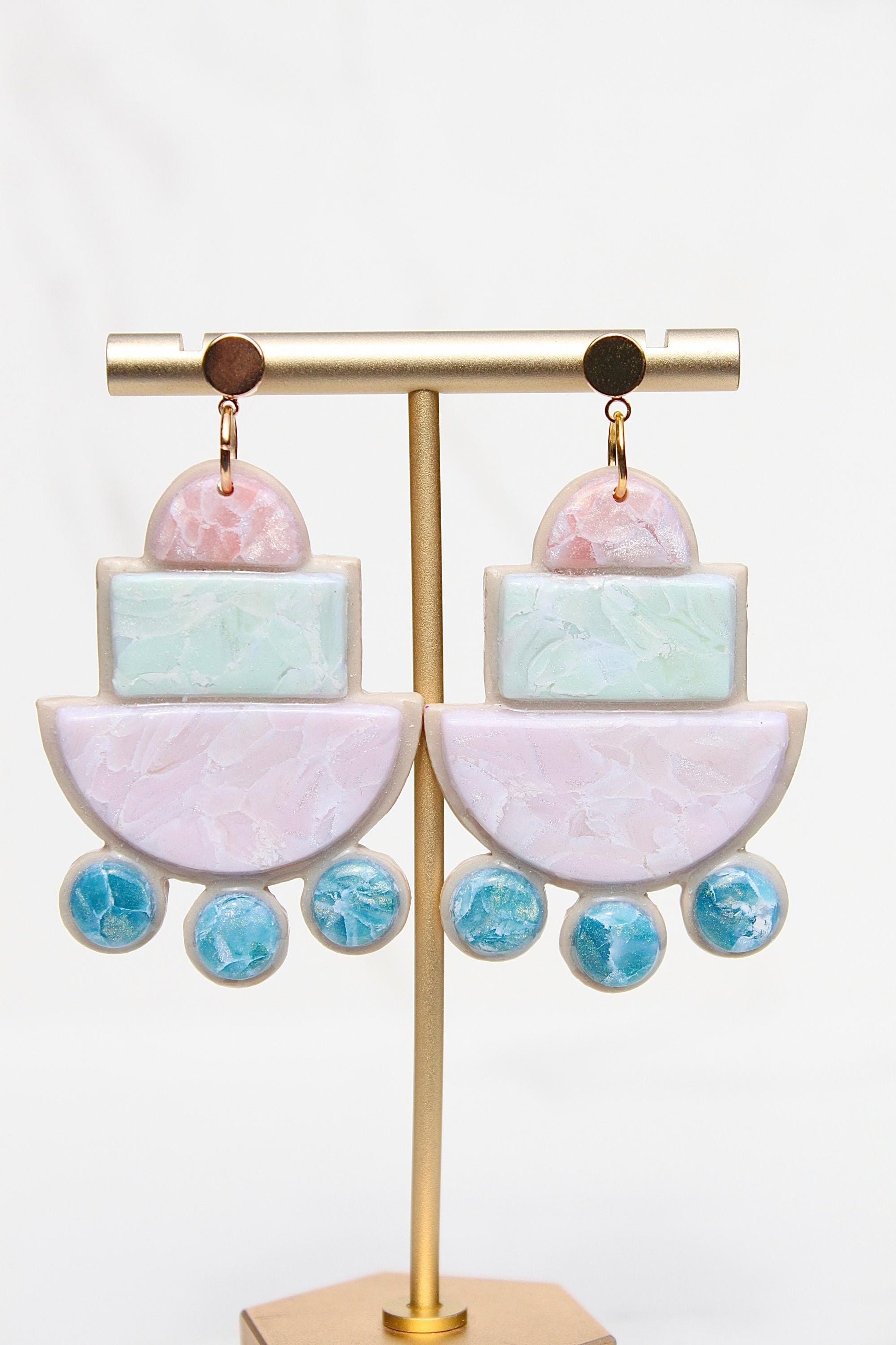 Marbled Pastel Clay Earrings – Lightweight Layered Dangle Earrings | Handmade Polymer Clay Statement Earrings | Summer Jewelry