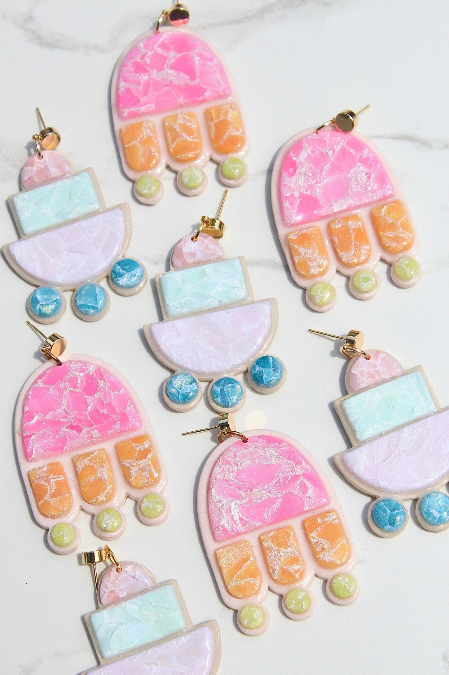 Marbled Pastel Clay Earrings – Lightweight Layered Dangle Earrings | Handmade Polymer Clay Statement Earrings | Summer Jewelry