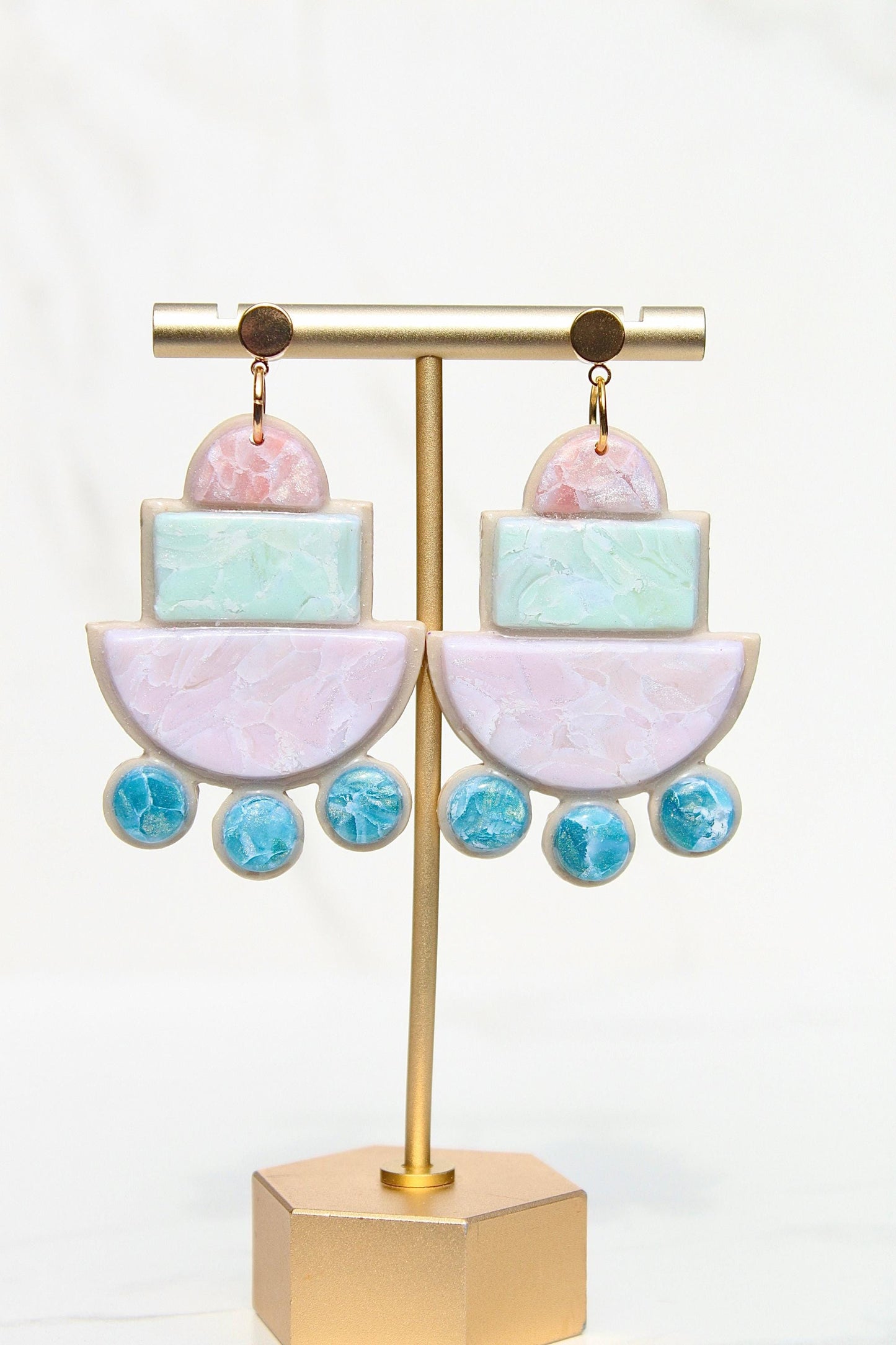 Marbled Pastel Clay Earrings – Lightweight Layered Dangle Earrings | Handmade Polymer Clay Statement Earrings | Summer Jewelry