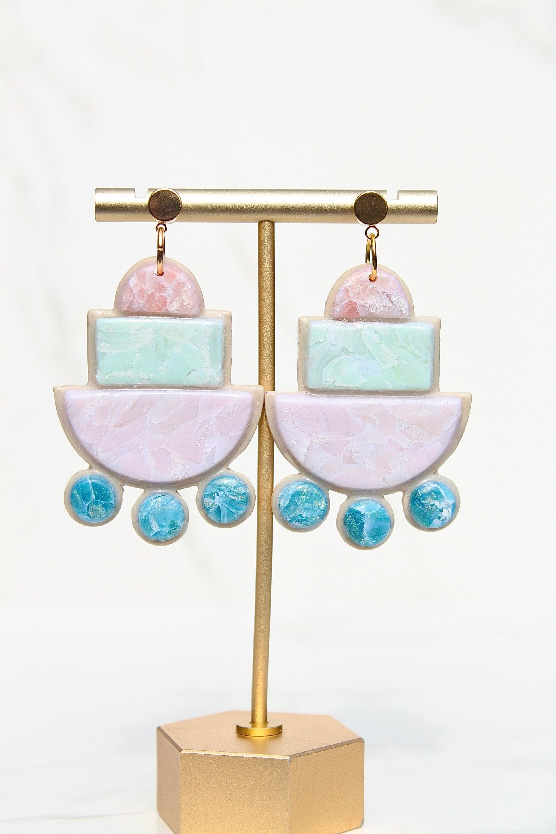 Marbled Pastel Clay Earrings – Lightweight Layered Dangle Earrings | Handmade Polymer Clay Statement Earrings | Summer Jewelry