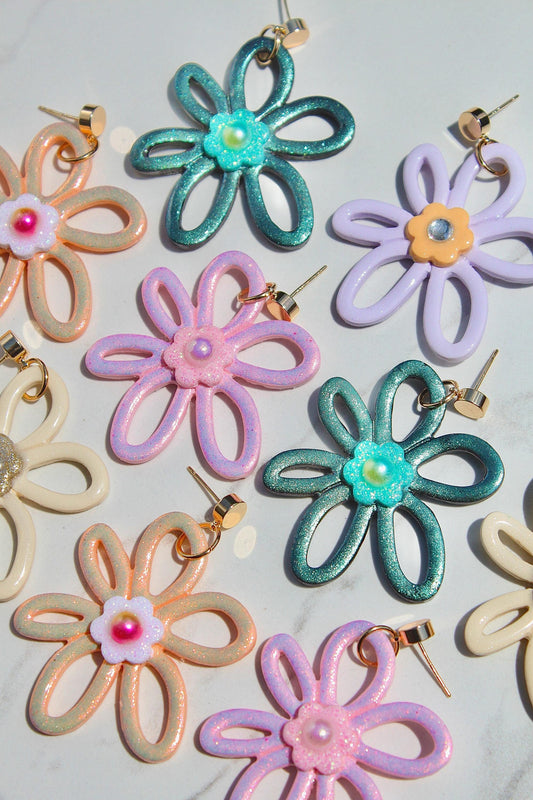 Color Pop Flower Clay Earrings – Bold & Bright Statement Dangles
