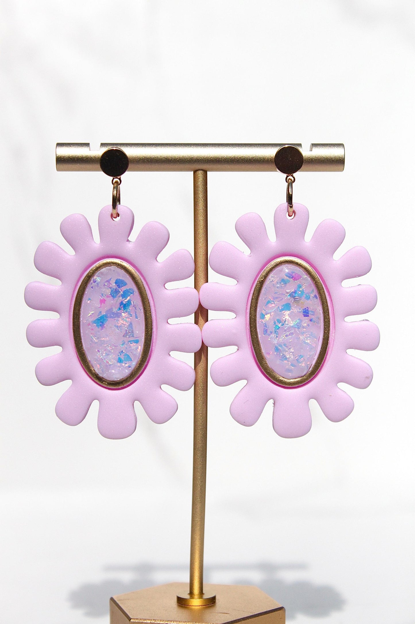 Opalescent Statement Clay Earrings – Pink & Blue Iridescent Shine