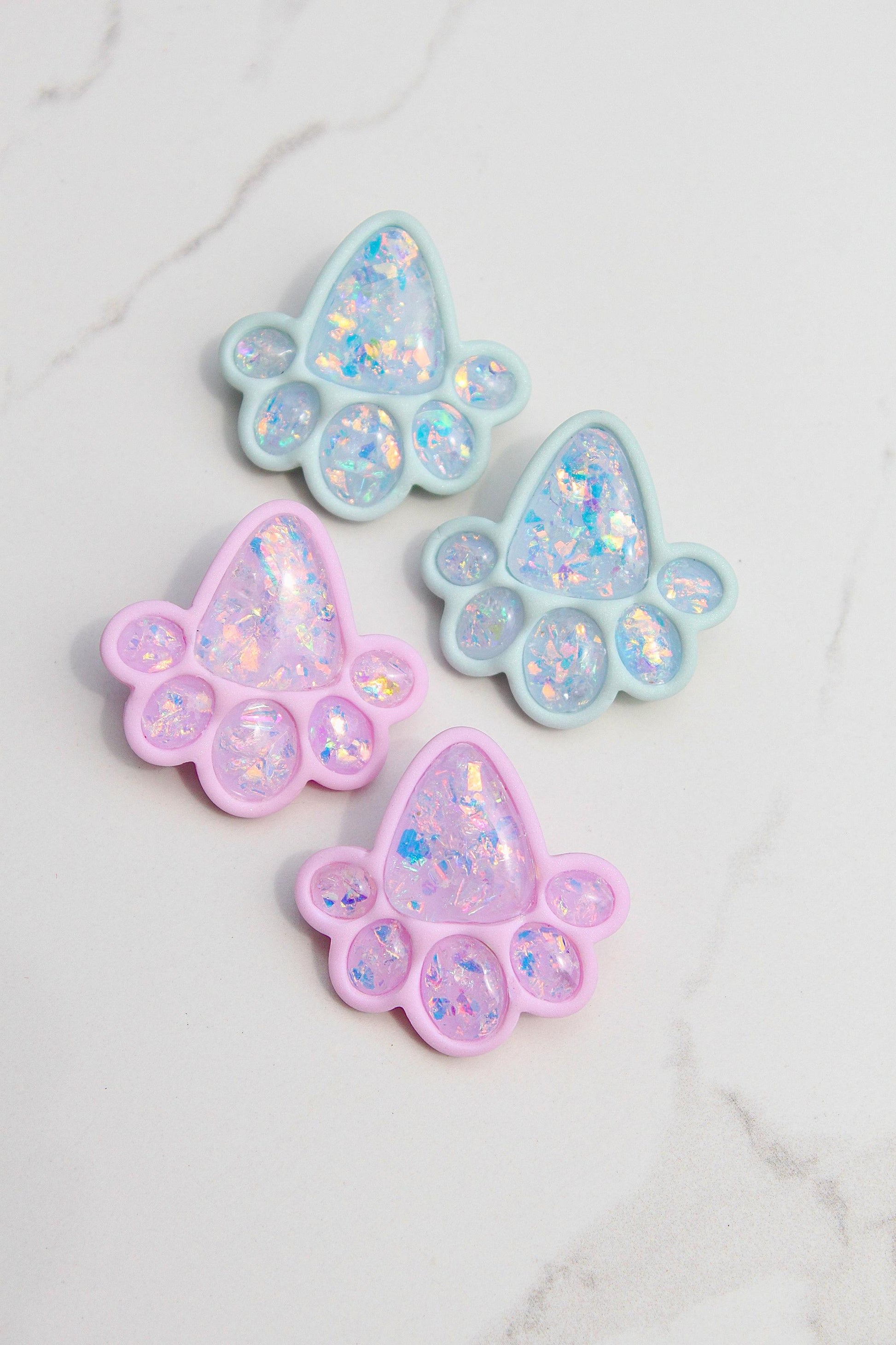 Opalescent Statement Clay Earrings – Pink & Blue Iridescent Shine