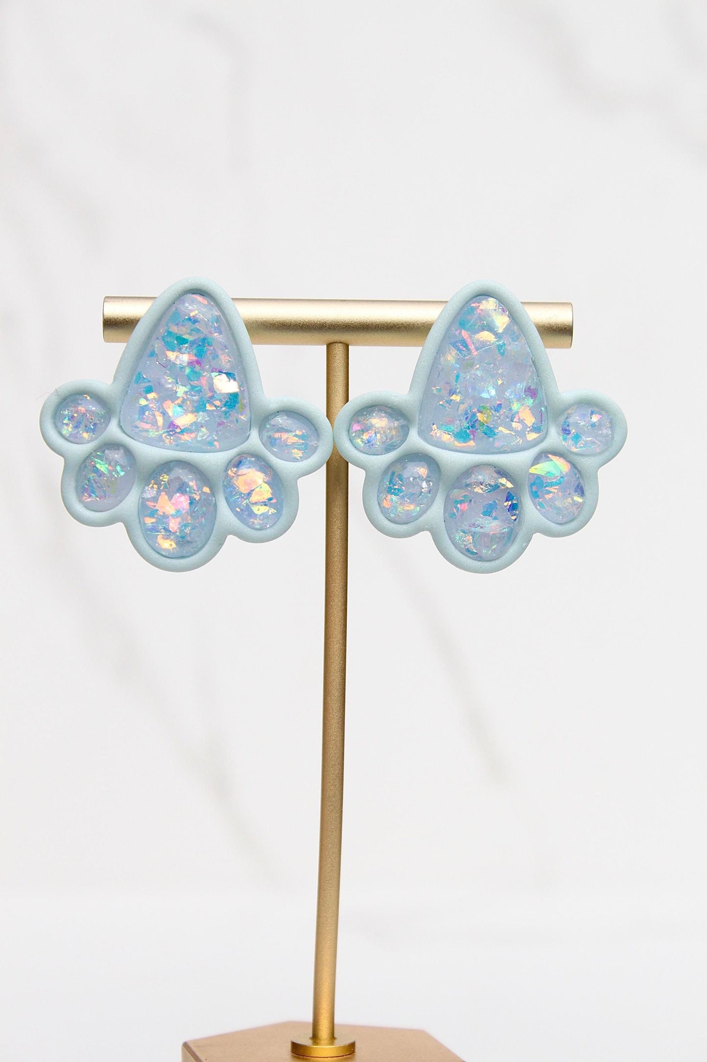 Opalescent Statement Clay Earrings – Pink & Blue Iridescent Shine