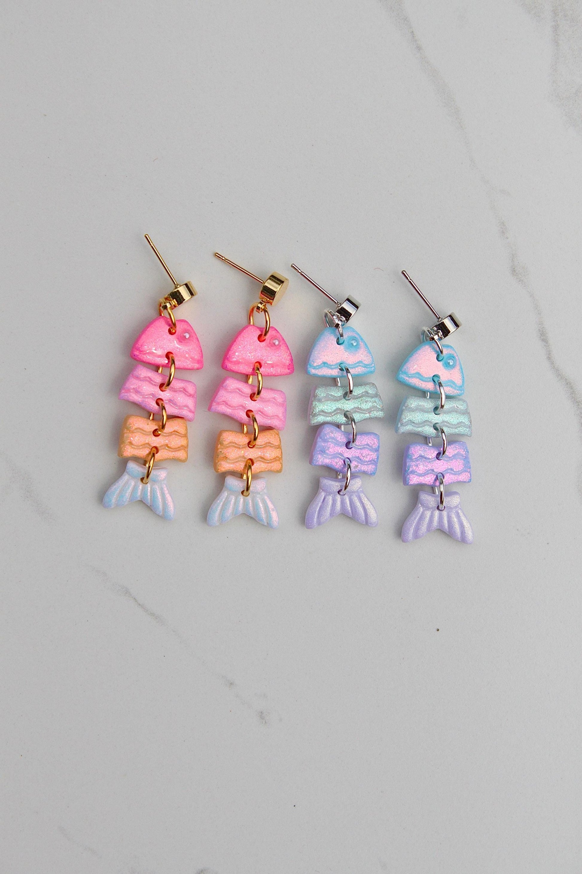 Colorful Fish Dangle Clay Earrings – Clay & Resin Finish