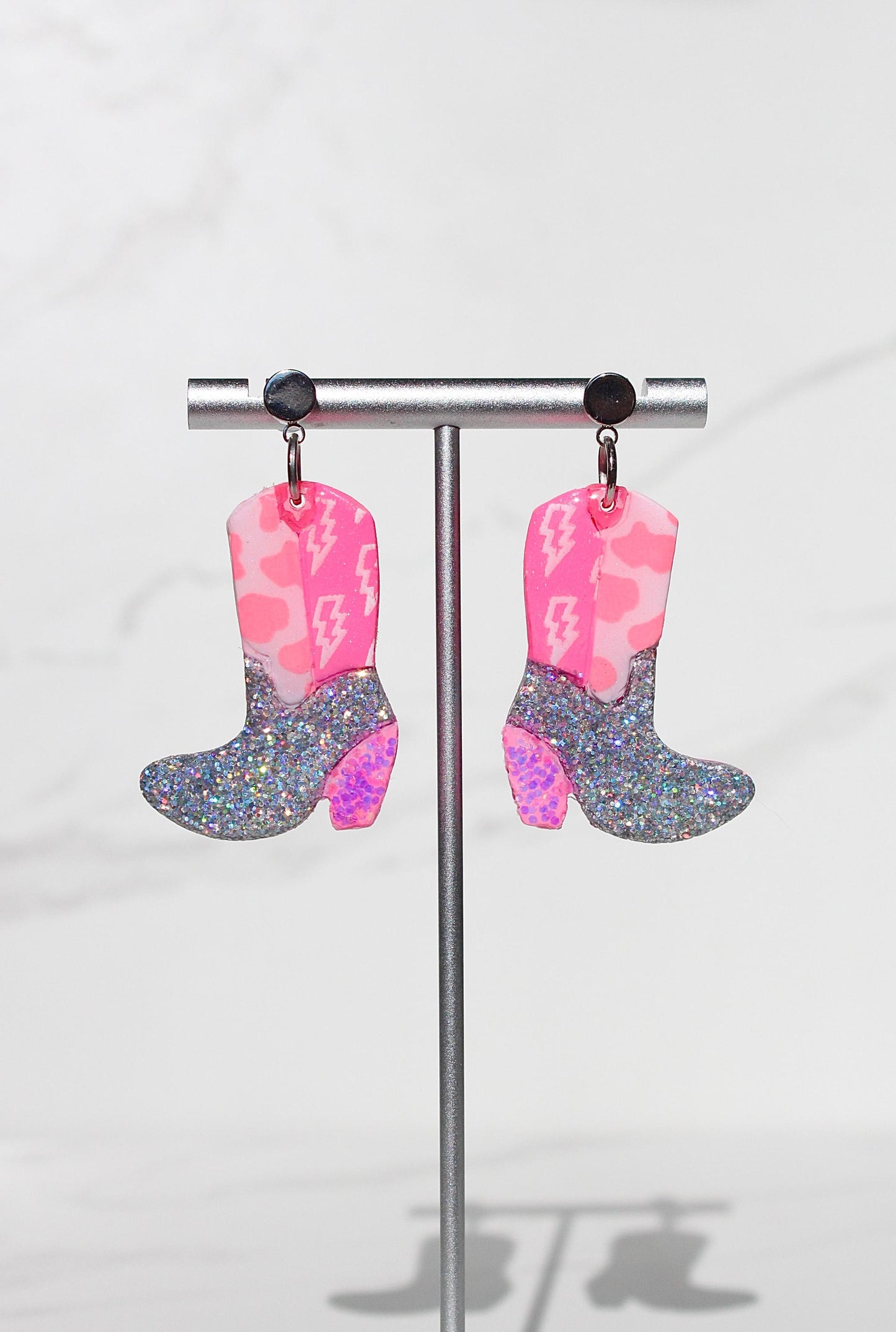 Handmade Colorful Cowgirl Boot Clay Earrings – Western, Y2K, Festival Statement Jewelry, Glitter Boot Earrings for Women, Boho Retro Gifts