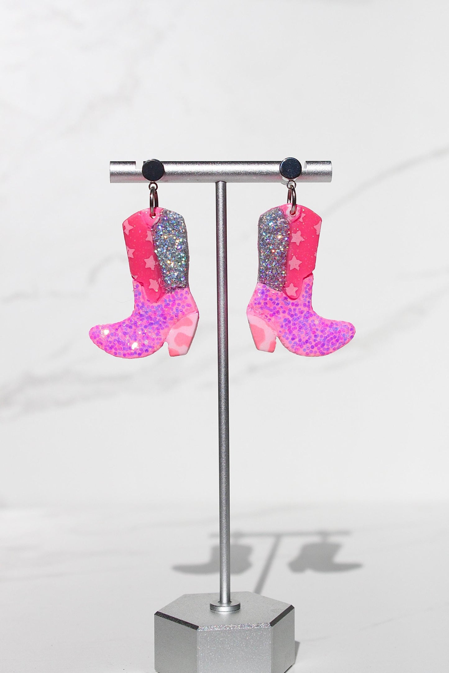 Handmade Colorful Cowgirl Boot Clay Earrings – Western, Y2K, Festival Statement Jewelry, Glitter Boot Earrings for Women, Boho Retro Gifts