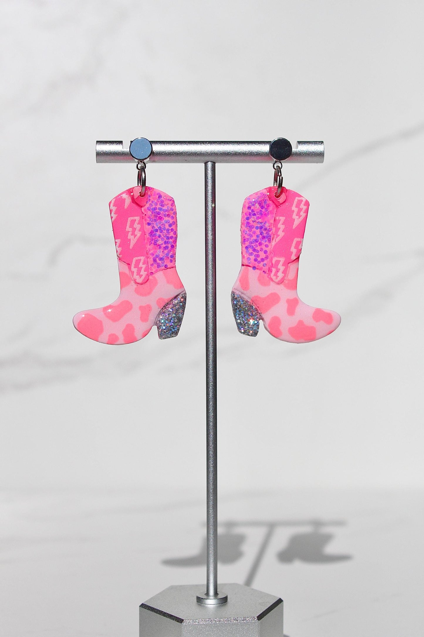 Handmade Colorful Cowgirl Boot Clay Earrings – Western, Y2K, Festival Statement Jewelry, Glitter Boot Earrings for Women, Boho Retro Gifts