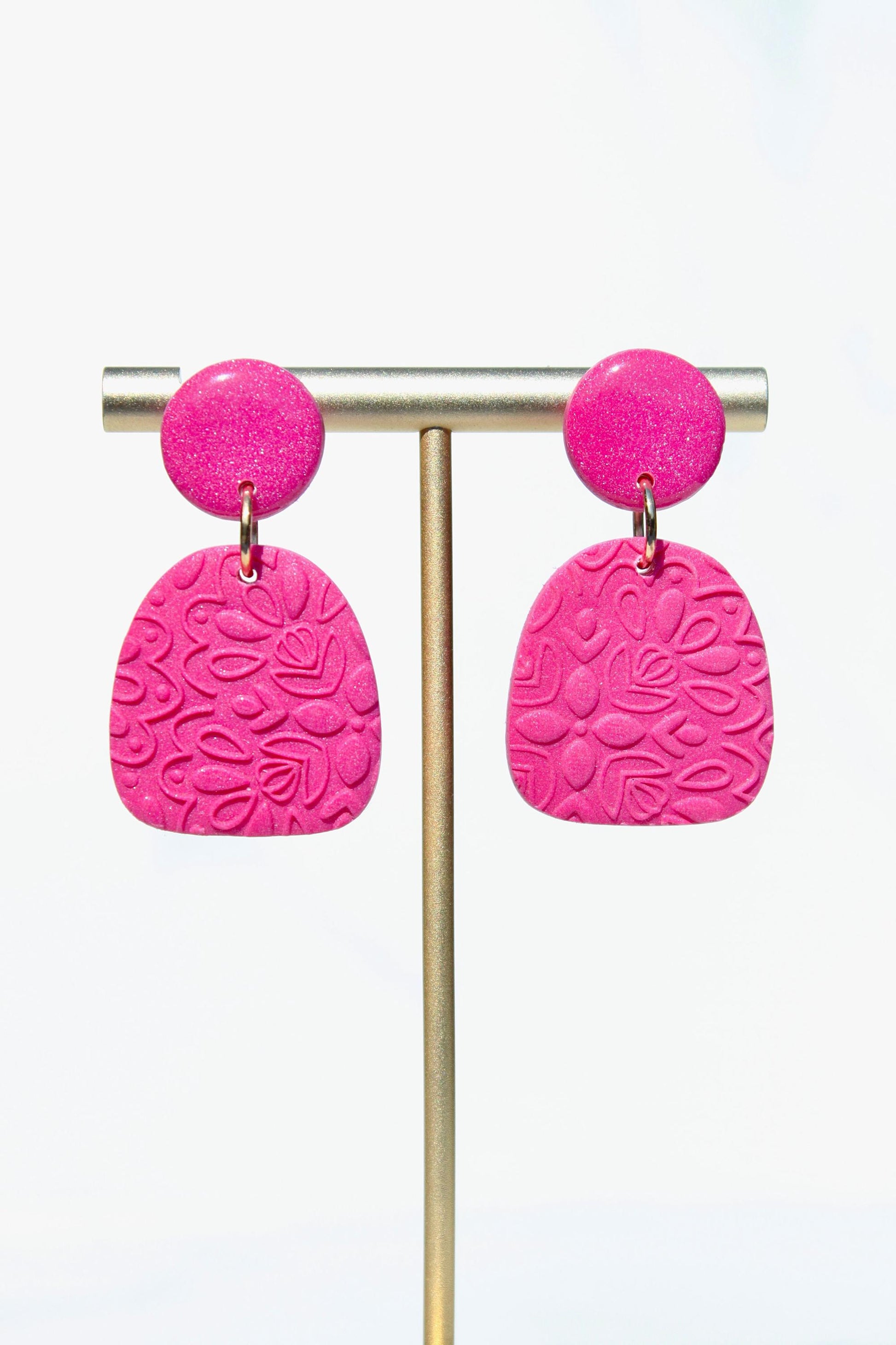 Colorful Textured Polymer Clay Earrings – Handmade Statement Dangle Earrings – Floral Imprint Earrings – Lightweight Bold Jewelry – Gift for