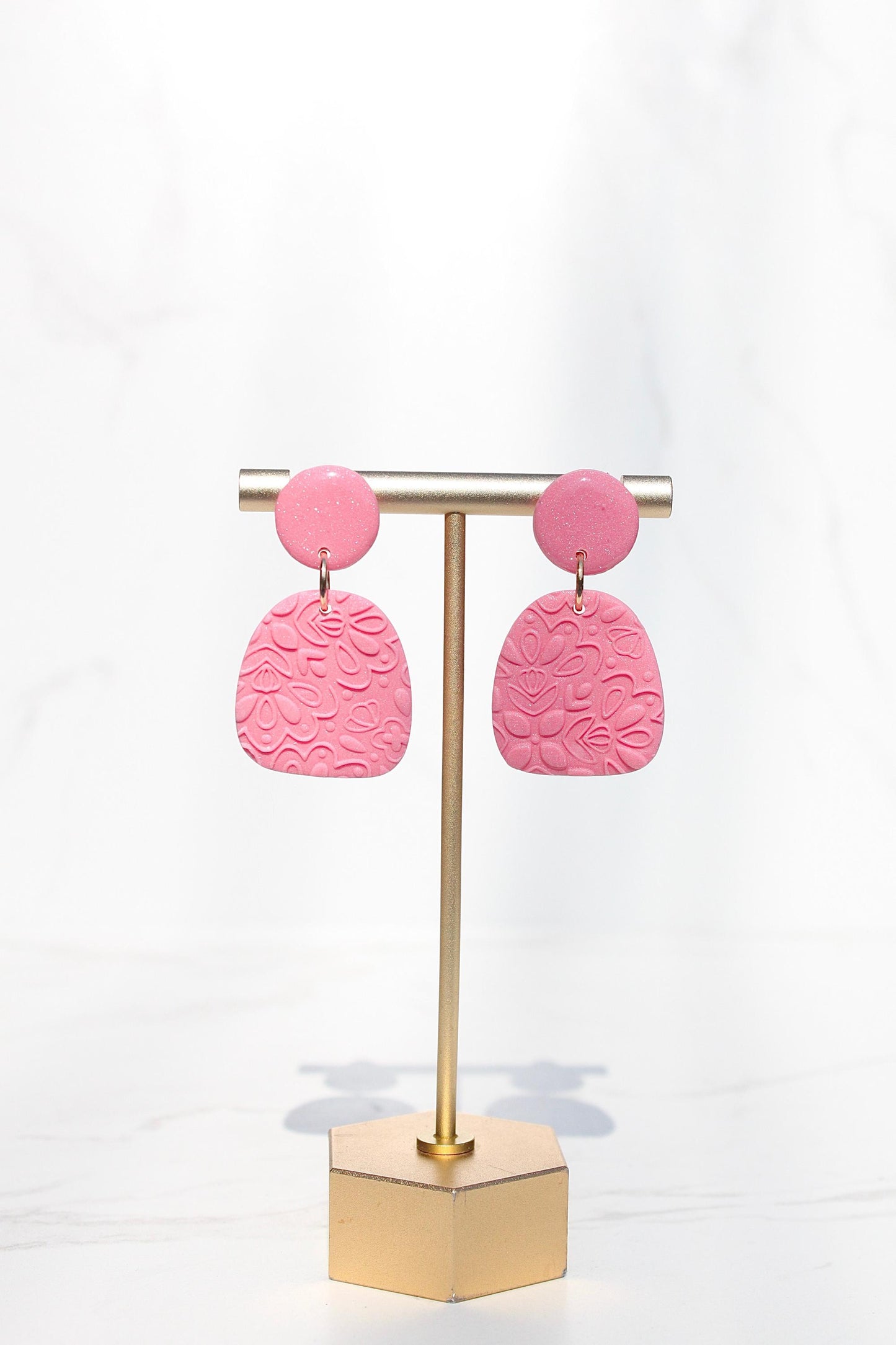 Colorful Textured Polymer Clay Earrings – Handmade Statement Dangle Earrings – Floral Imprint Earrings – Lightweight Bold Jewelry – Gift for