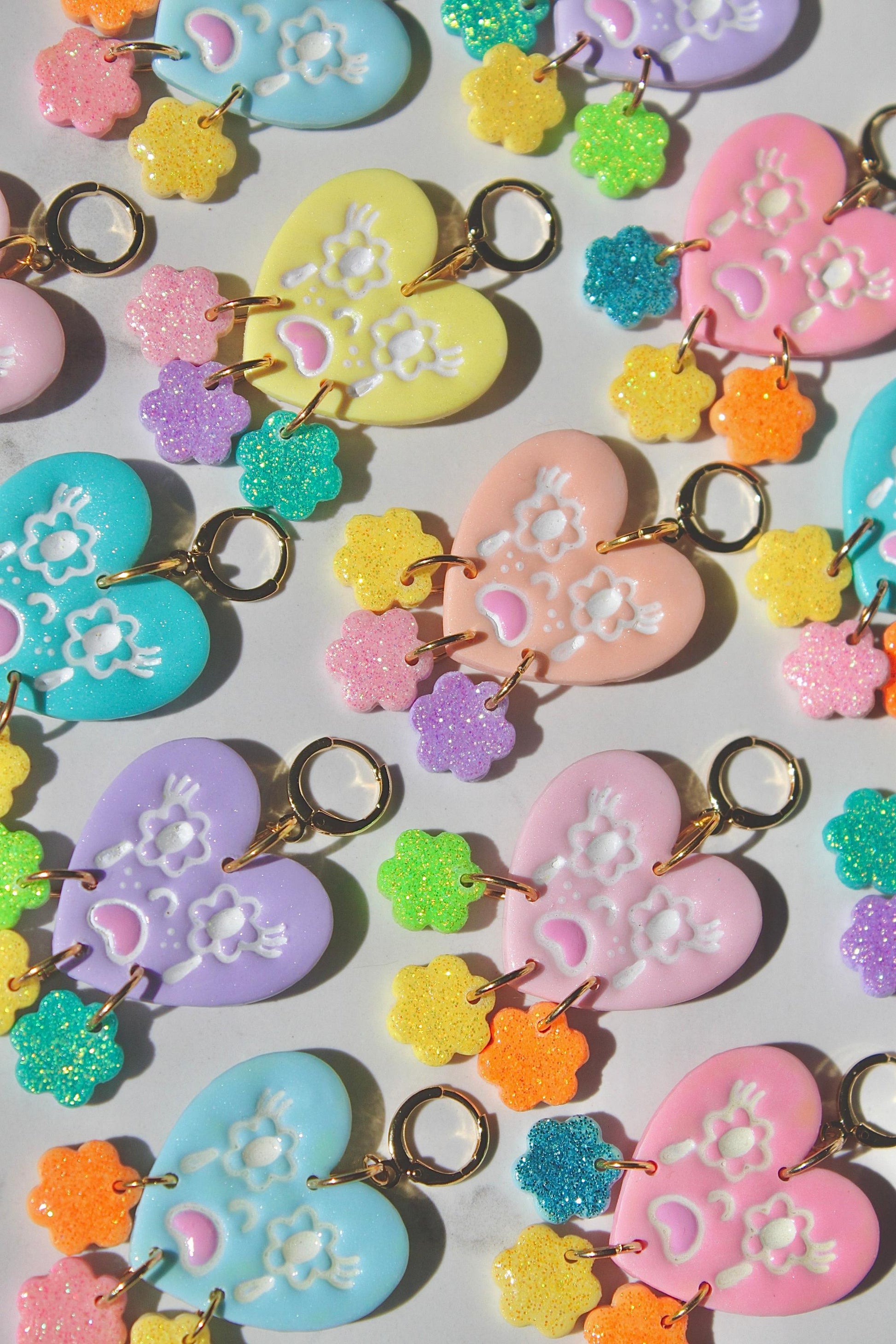 Crying Heart Earrings – Colorful Polymer Clay Statement Earrings – Resin Dangle Earrings – Kawaii Jewelry Gift