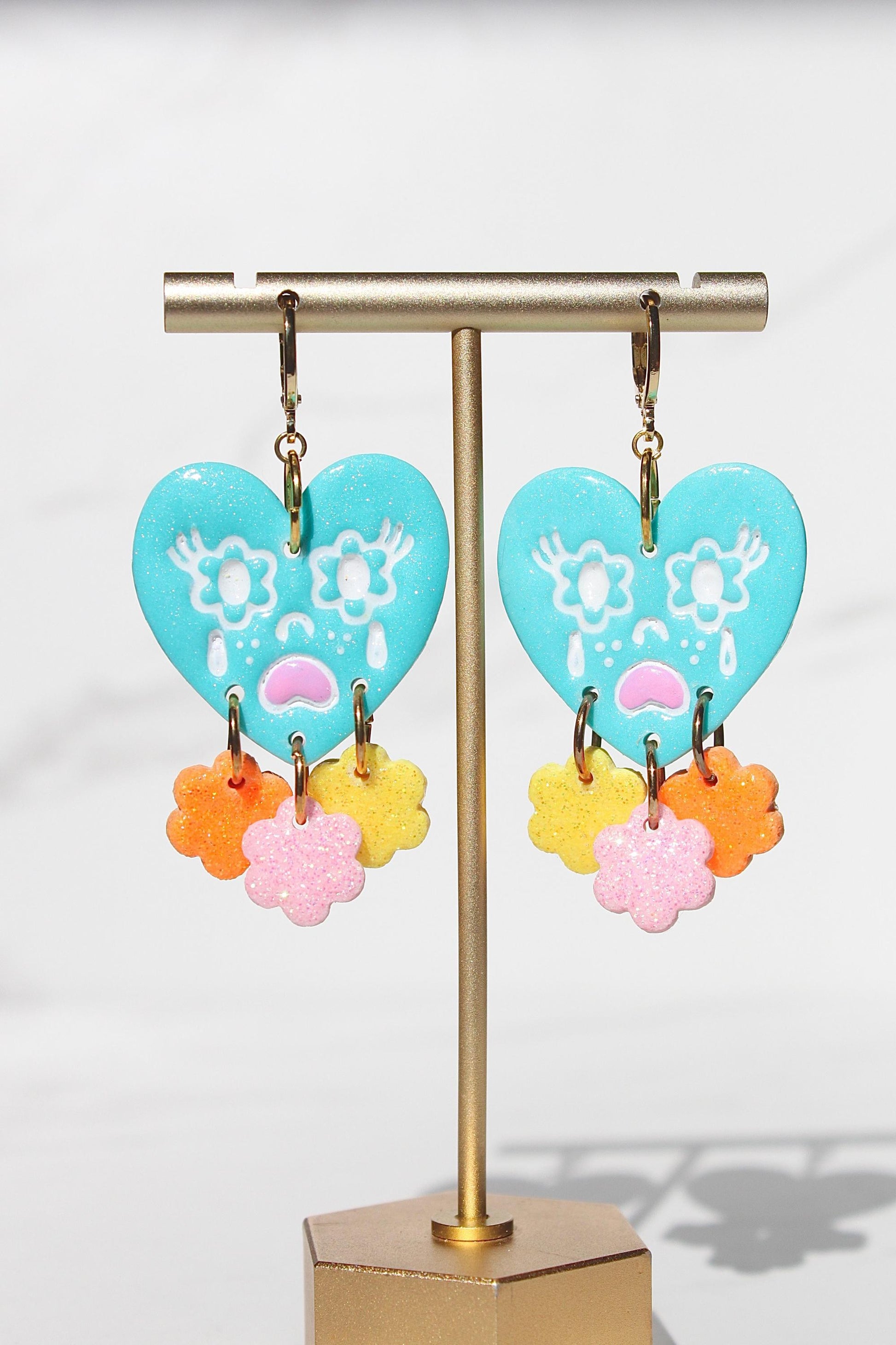 Crying Heart Earrings – Colorful Polymer Clay Statement Earrings – Resin Dangle Earrings – Kawaii Jewelry Gift