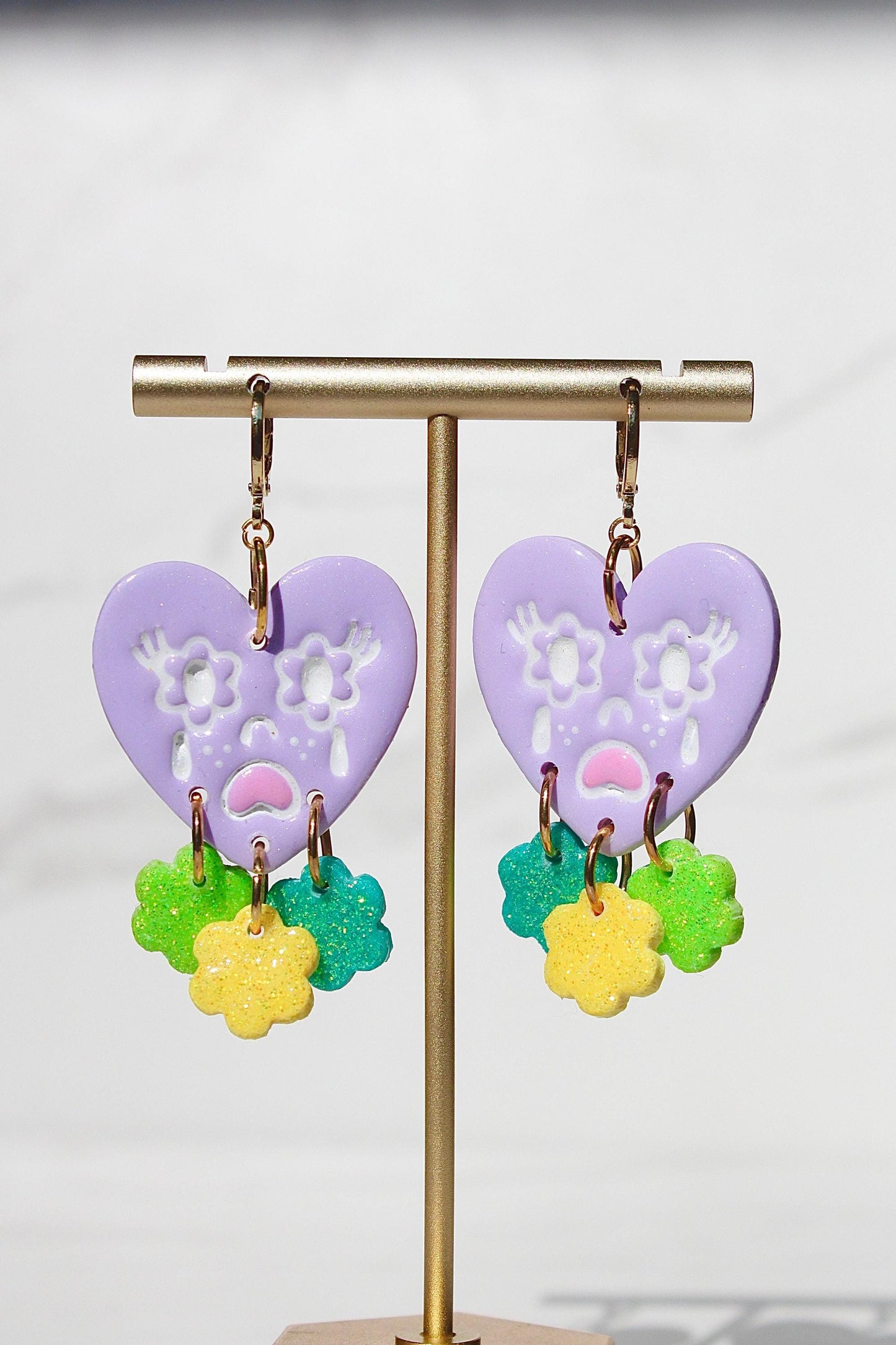 Crying Heart Earrings – Colorful Polymer Clay Statement Earrings – Resin Dangle Earrings – Kawaii Jewelry Gift