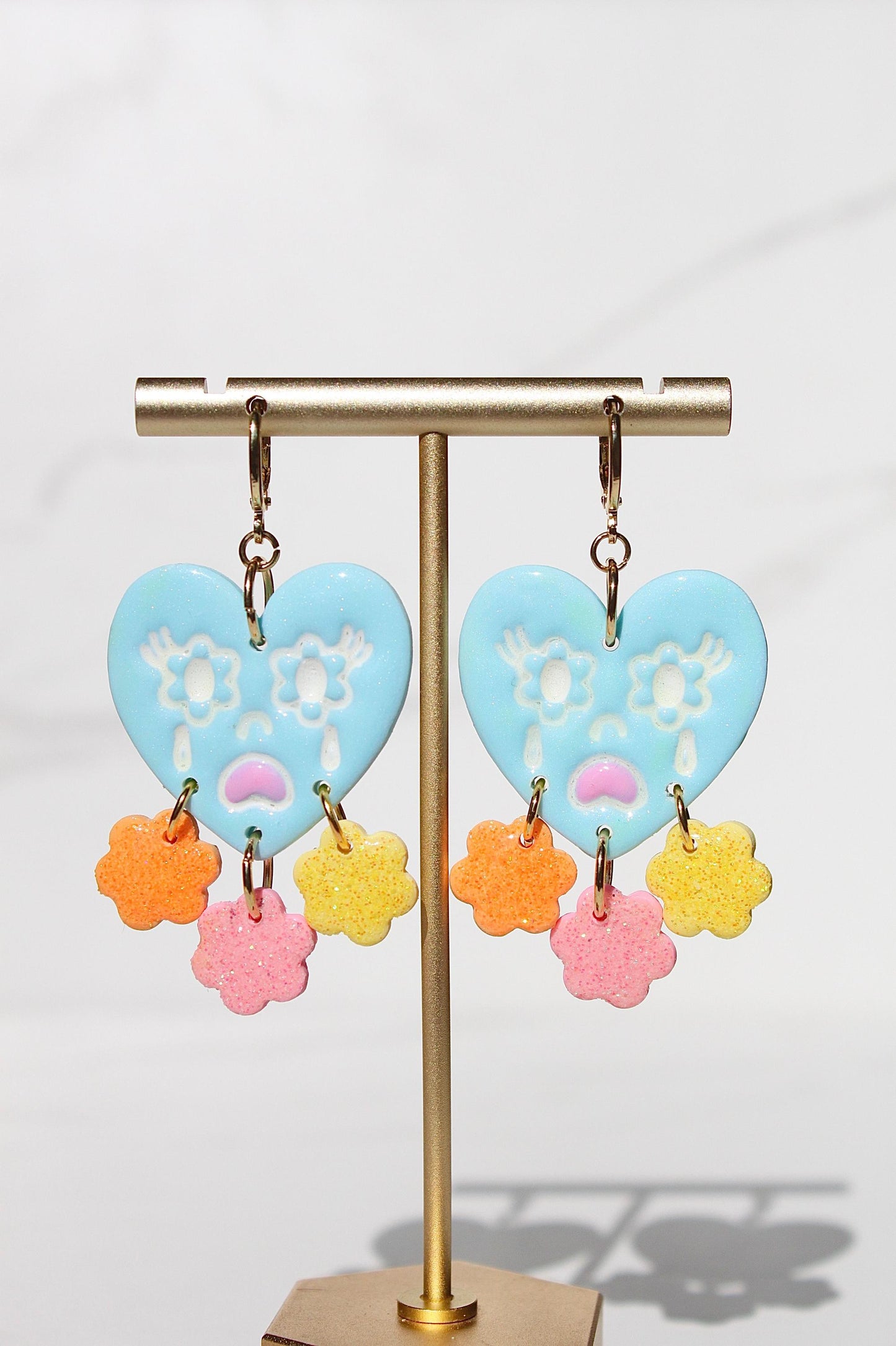 Crying Heart Earrings – Colorful Polymer Clay Statement Earrings – Resin Dangle Earrings – Kawaii Jewelry Gift