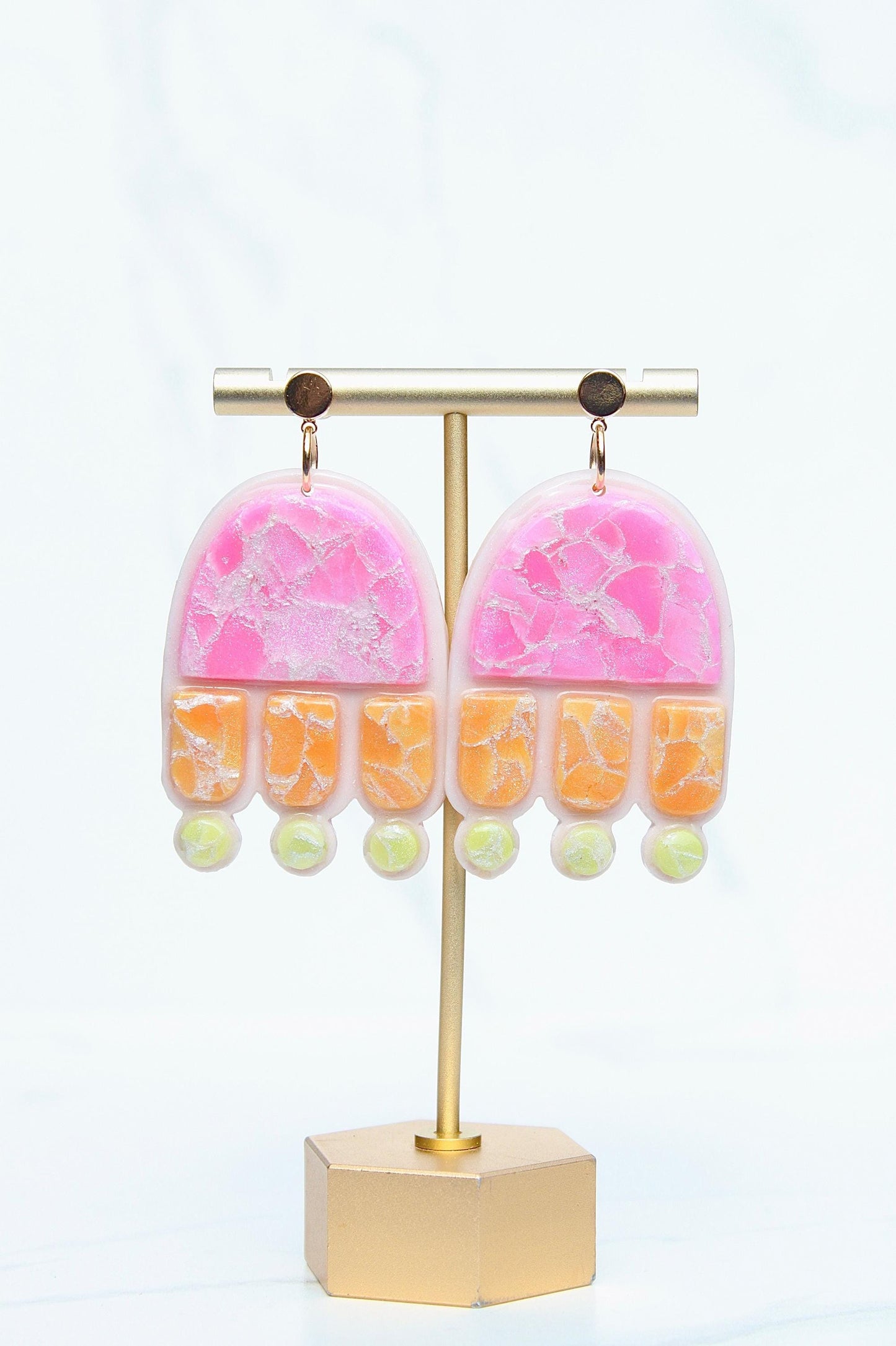 Marbled Pastel Clay Earrings – Lightweight Layered Dangle Earrings | Handmade Polymer Clay Statement Earrings | Summer Jewelry