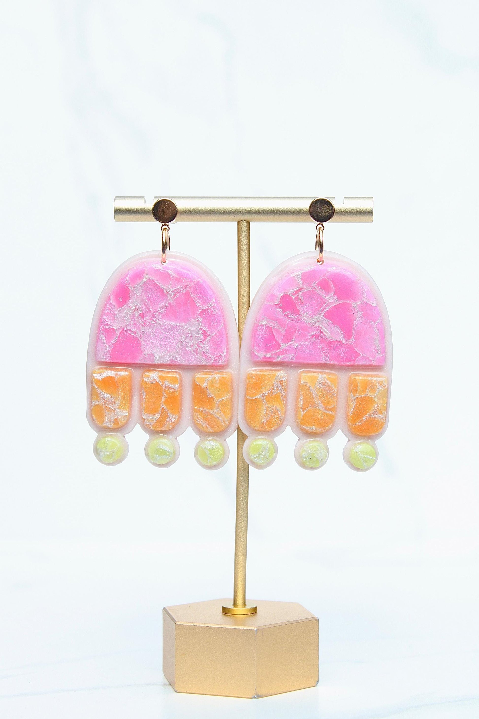 Marbled Pastel Clay Earrings – Lightweight Layered Dangle Earrings | Handmade Polymer Clay Statement Earrings | Summer Jewelry