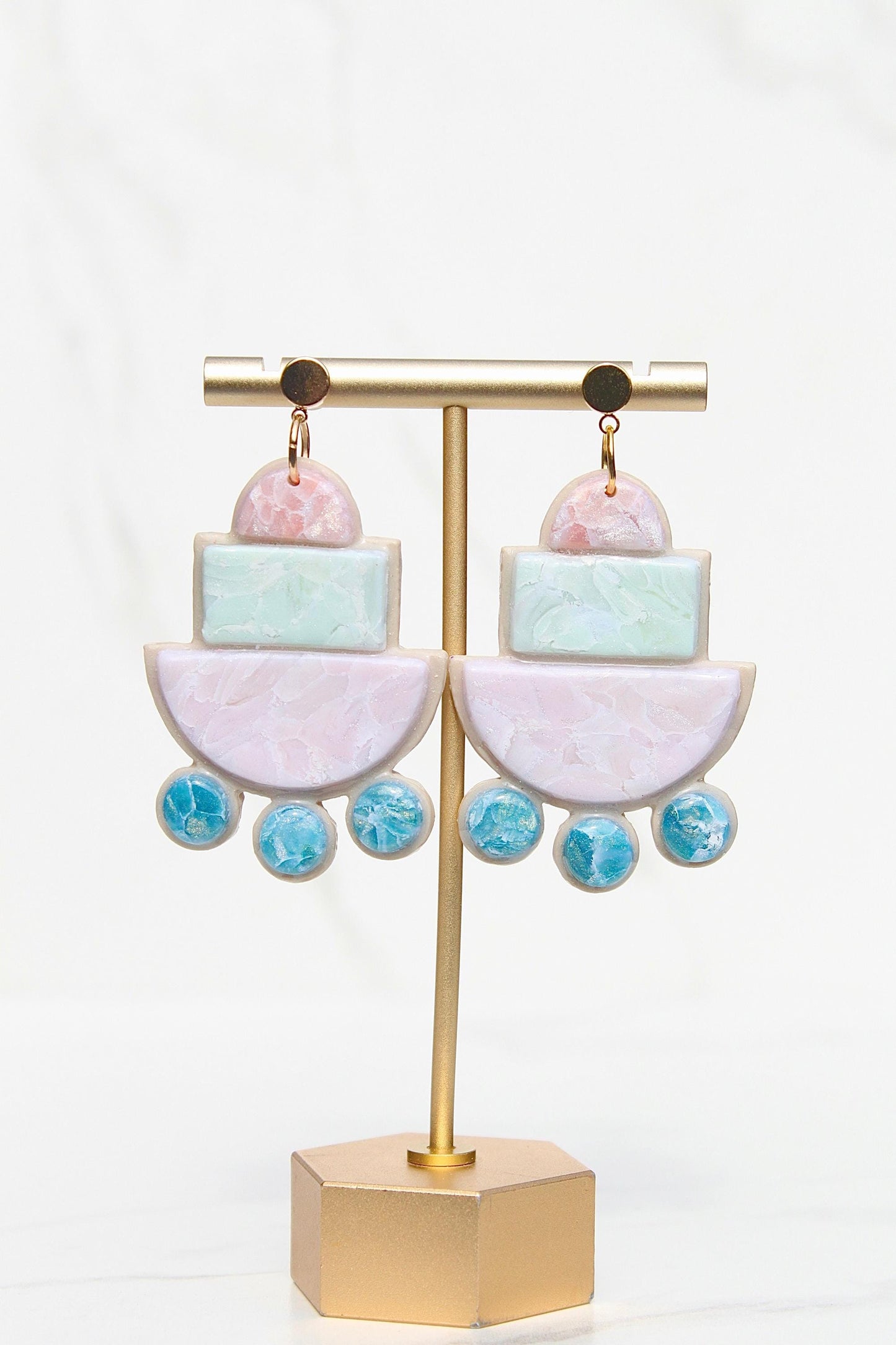 Marbled Pastel Clay Earrings – Lightweight Layered Dangle Earrings | Handmade Polymer Clay Statement Earrings | Summer Jewelry