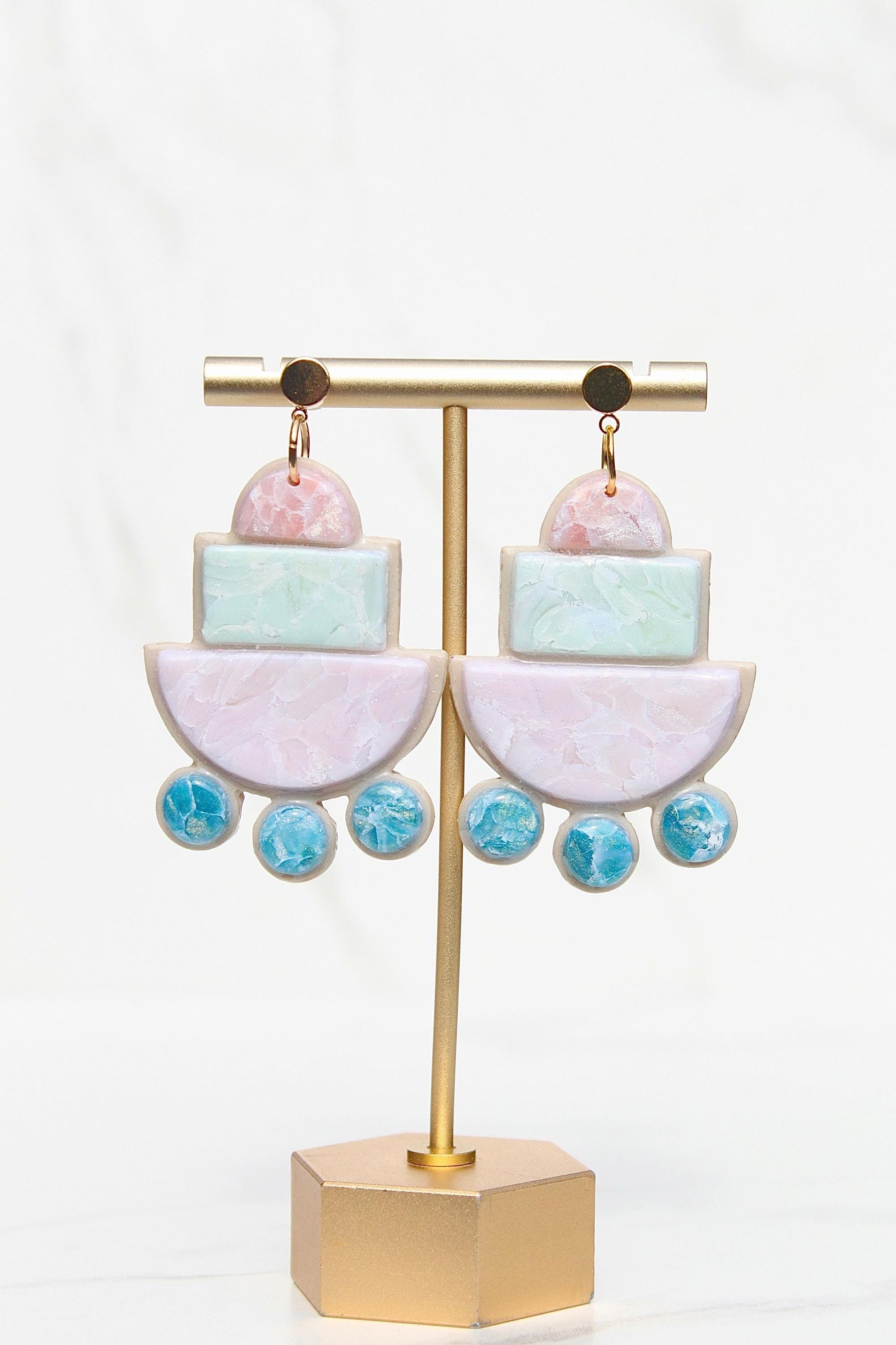 Marbled Pastel Clay Earrings – Lightweight Layered Dangle Earrings | Handmade Polymer Clay Statement Earrings | Summer Jewelry