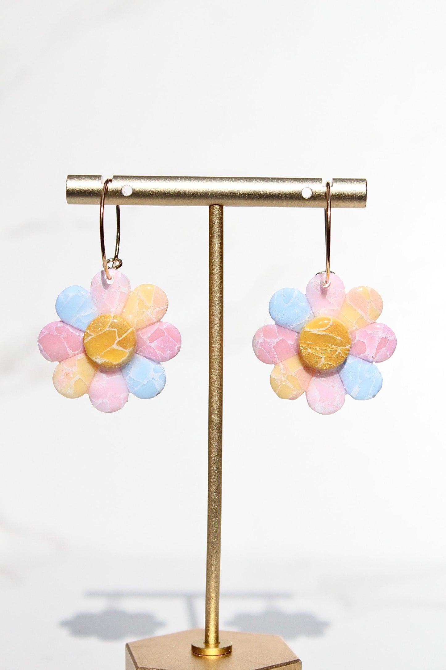 Pastel Marble Flower Clay Earrings - Handmade Boho Jewelry