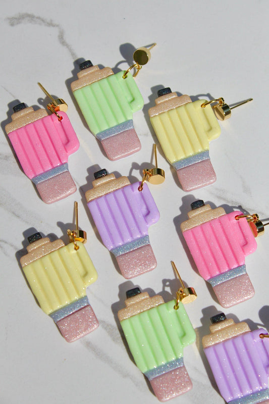 Pencil Tumbler Clay Earrings – Multicolor Back to School Statement Earrings | Fun School Supply Jewelry | Student & Teacher Gift