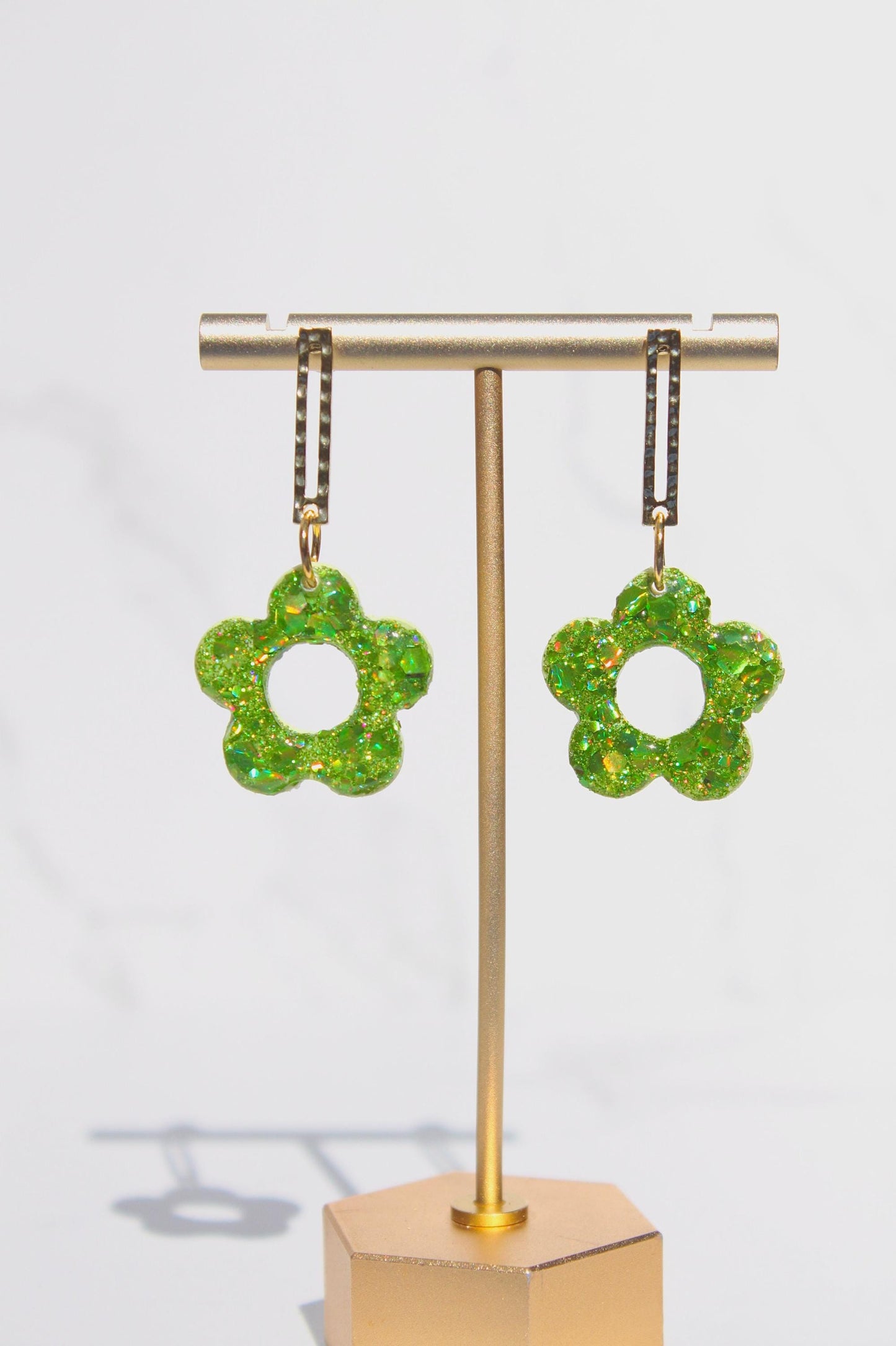 Glitter Clay Earrings in Green | Handmade Lightweight Statement Earrings | Sparkly Polymer Clay Jewelry | Party & Everyday Style