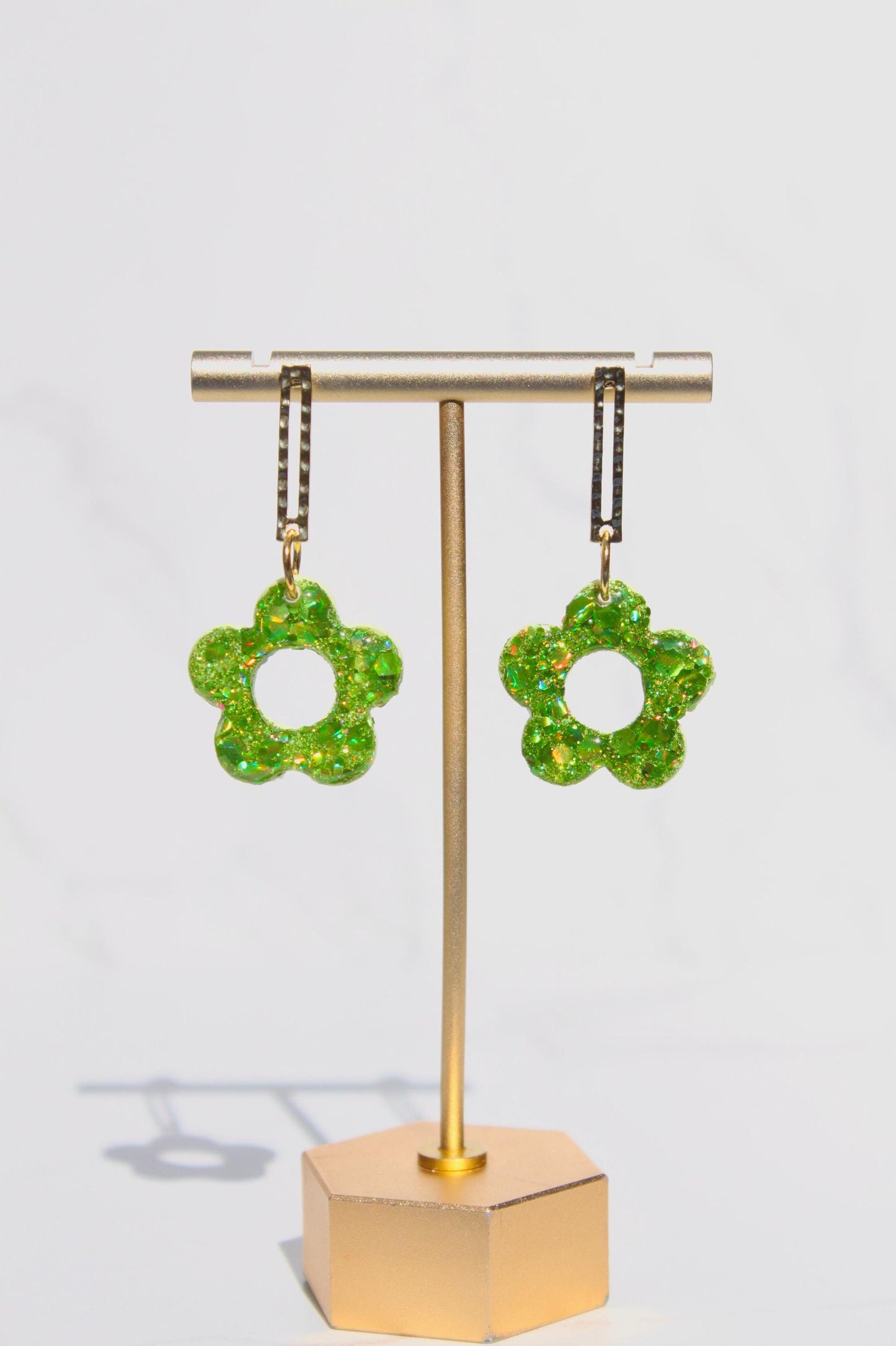 Glitter Clay Earrings in Green | Handmade Lightweight Statement Earrings | Sparkly Polymer Clay Jewelry | Party & Everyday Style