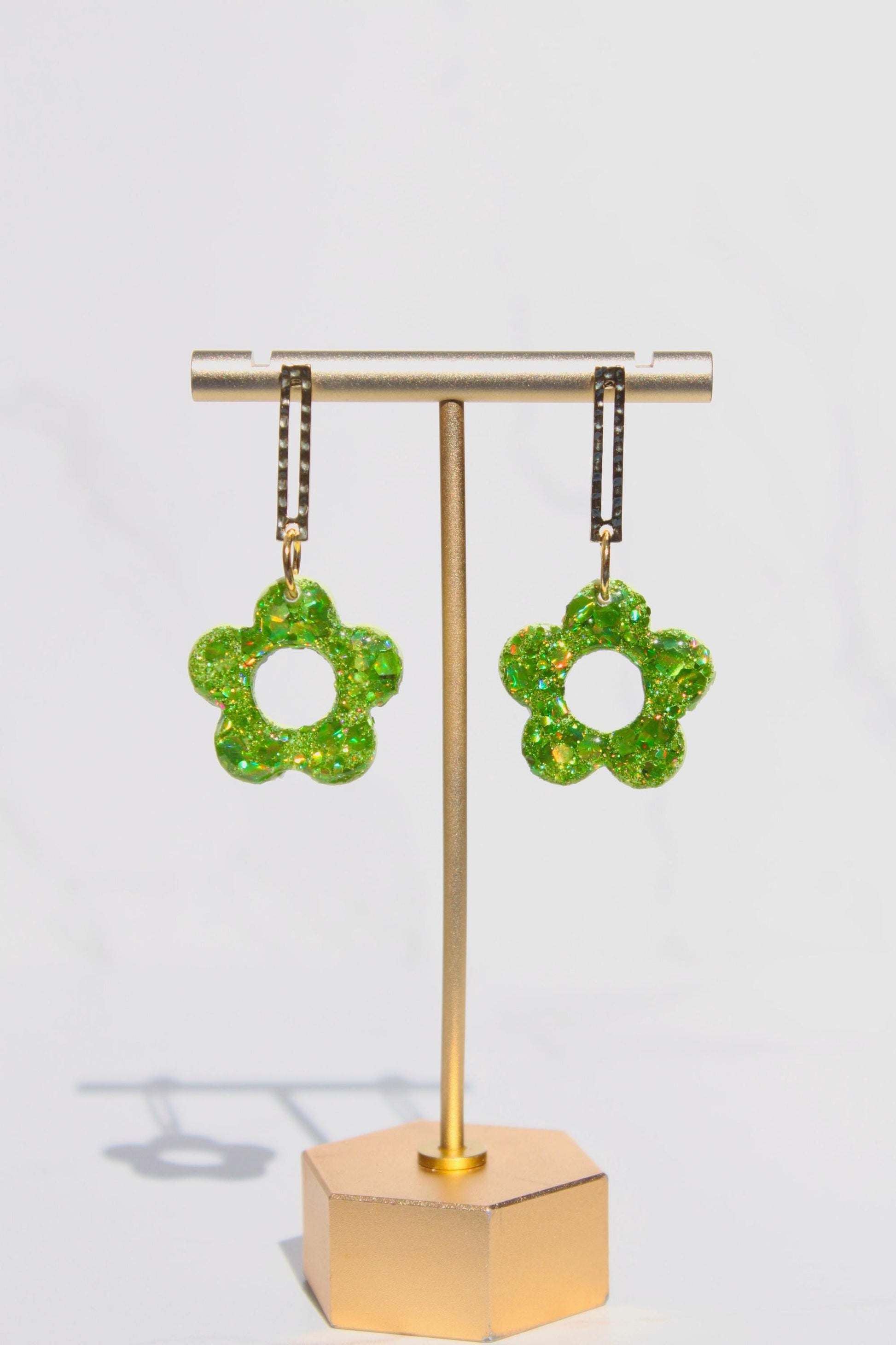 Glitter Clay Earrings in Green | Handmade Lightweight Statement Earrings | Sparkly Polymer Clay Jewelry | Party & Everyday Style