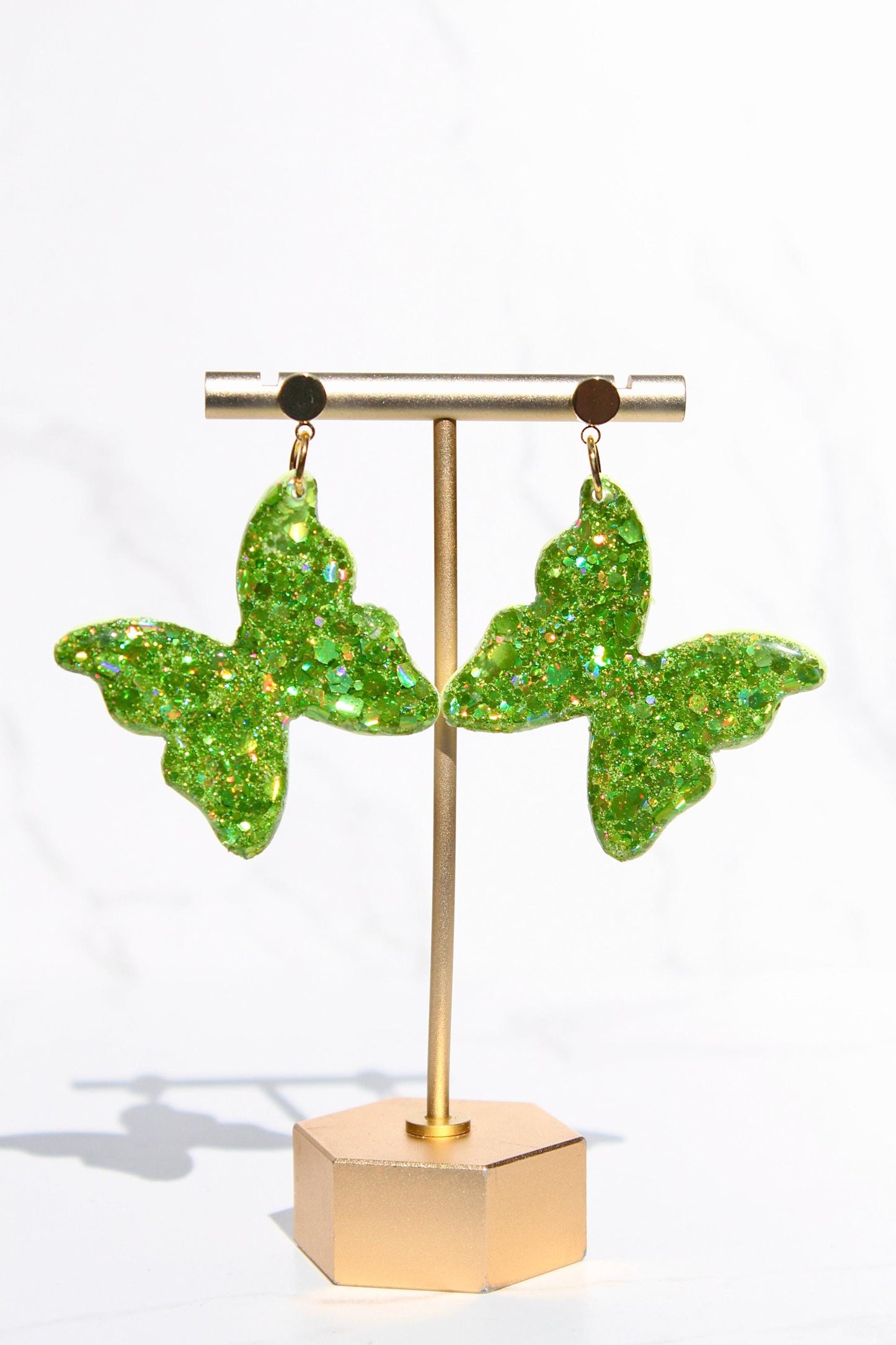 Glitter Clay Earrings in Green | Handmade Lightweight Statement Earrings | Sparkly Polymer Clay Jewelry | Party & Everyday Style